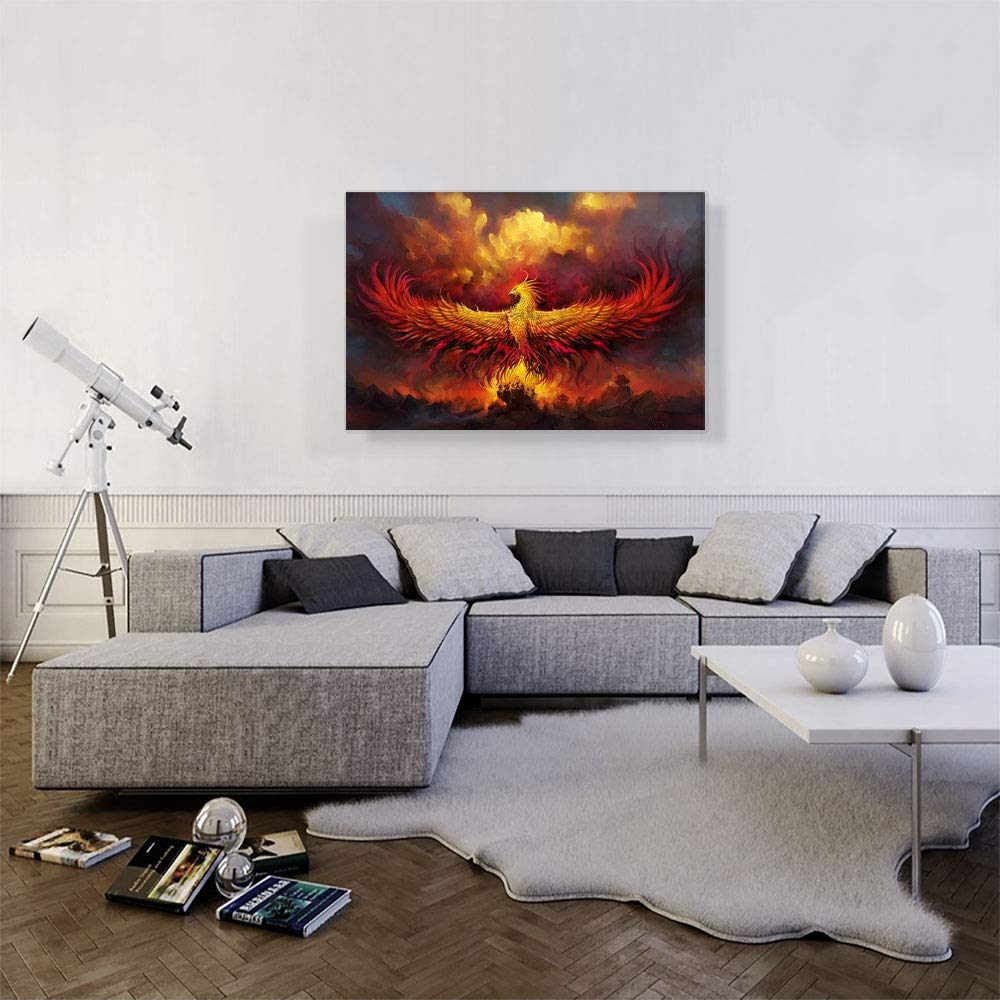 ARTCANVAS Fire Phoenix in Flight Canvas Wall Art - 40x26 Inch Framed Painting, Giclee Print, Home Decor for Living Room, Bedroom & Office