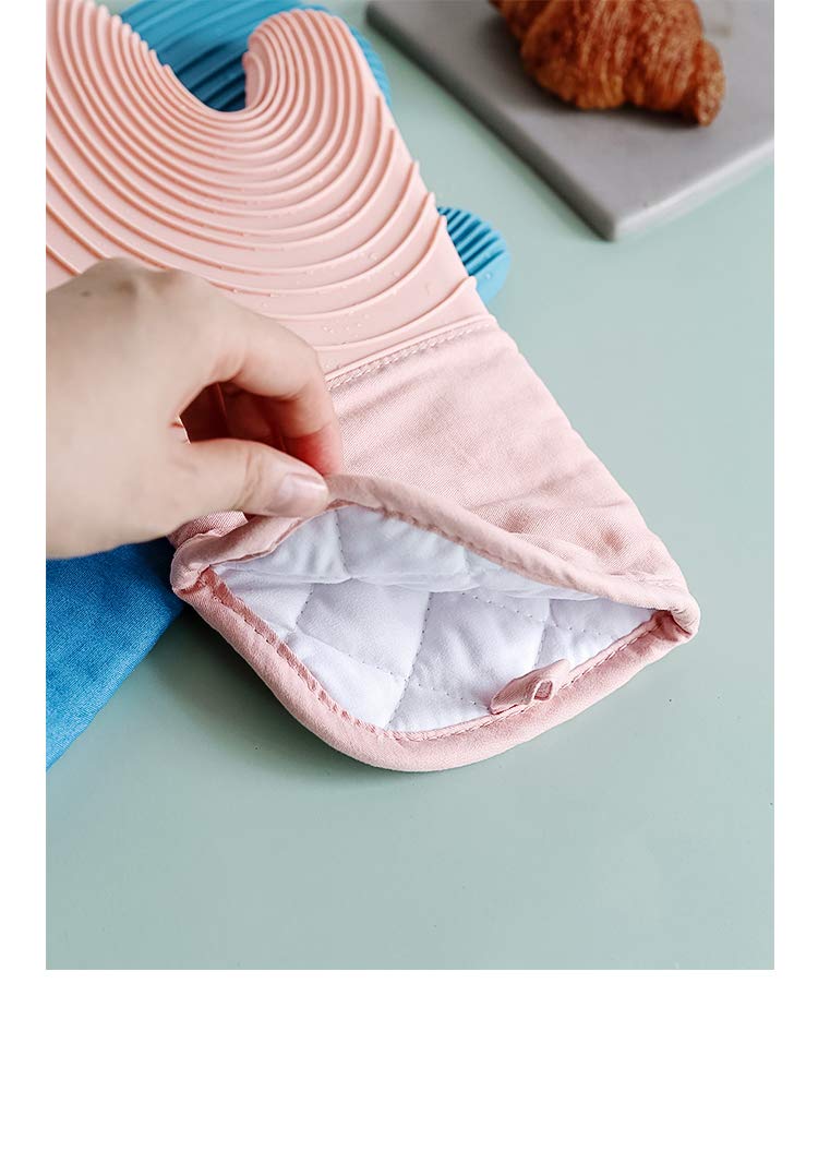 Heat Resistant Silicone Oven Gloves - Anti-Scalding Microwave & Baking Mitts for Kitchen, BBQ, Grilling (Lake Blue) - Perfect for Baking, Cooking & Food Handling