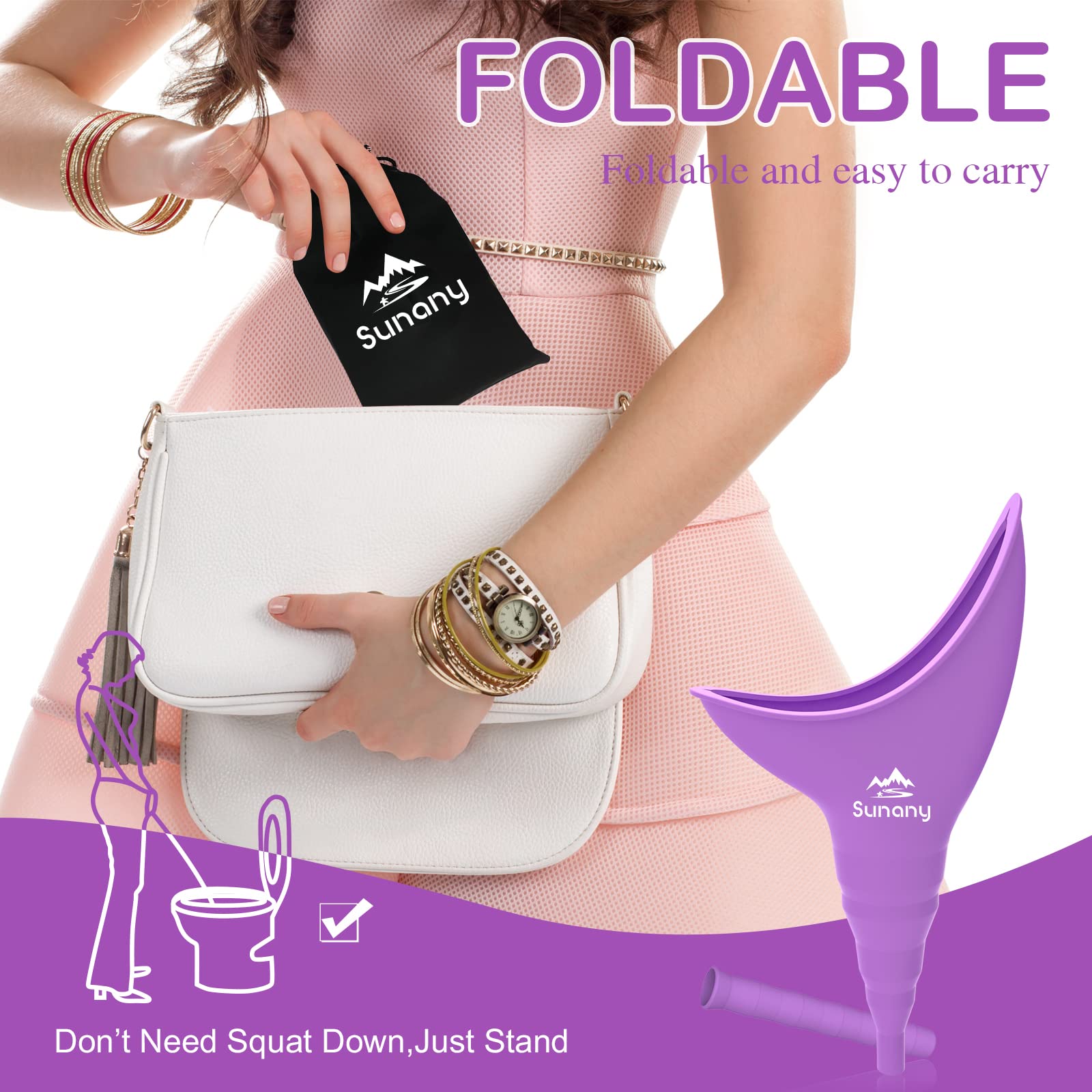 Sunany Female Urinal with Silicone Funnel - Portable Standing Pee Device for Women - Reusable Outdoor Urination Aid for Camping, Hiking, Travel & Emergency Use - Perfect for Road Trips, Festivals & Long Car Rides