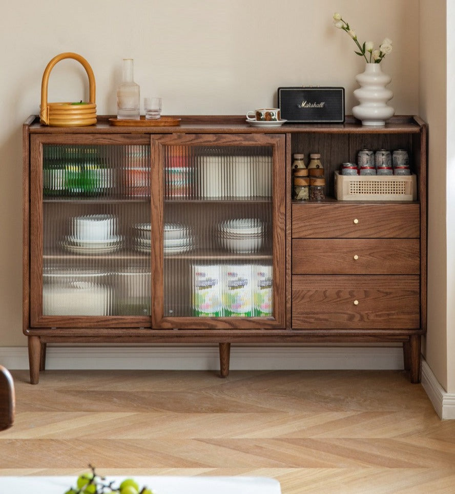 Premium Solid Wood Sideboard with Sliding Doors - Oak, Ash, Black Walnut & Cherry Options - Perfect for Dining Room Storage & Living Room Organization