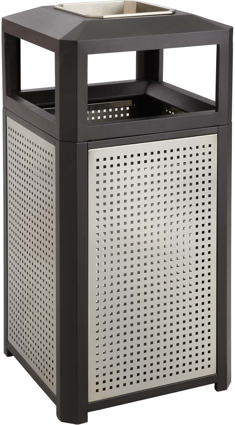 Evos™ 38 Gallon Indoor Outdoor Trash Can with Lid - Black & Silver Ash Urn for Patio, Garden & Home Waste Management [9935BL]