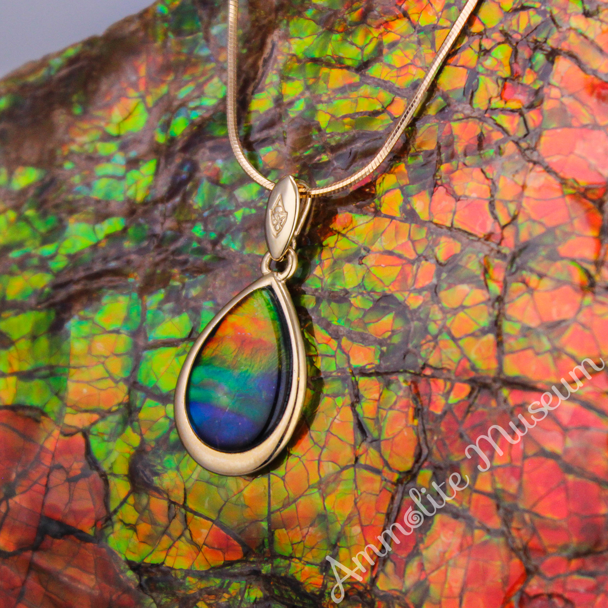 14K Gold Teardrop Ammolite Pendant Necklace - Natural Gemstone Jewelry for Women - Elegant Gift for Birthday, Anniversary & Special Occasions