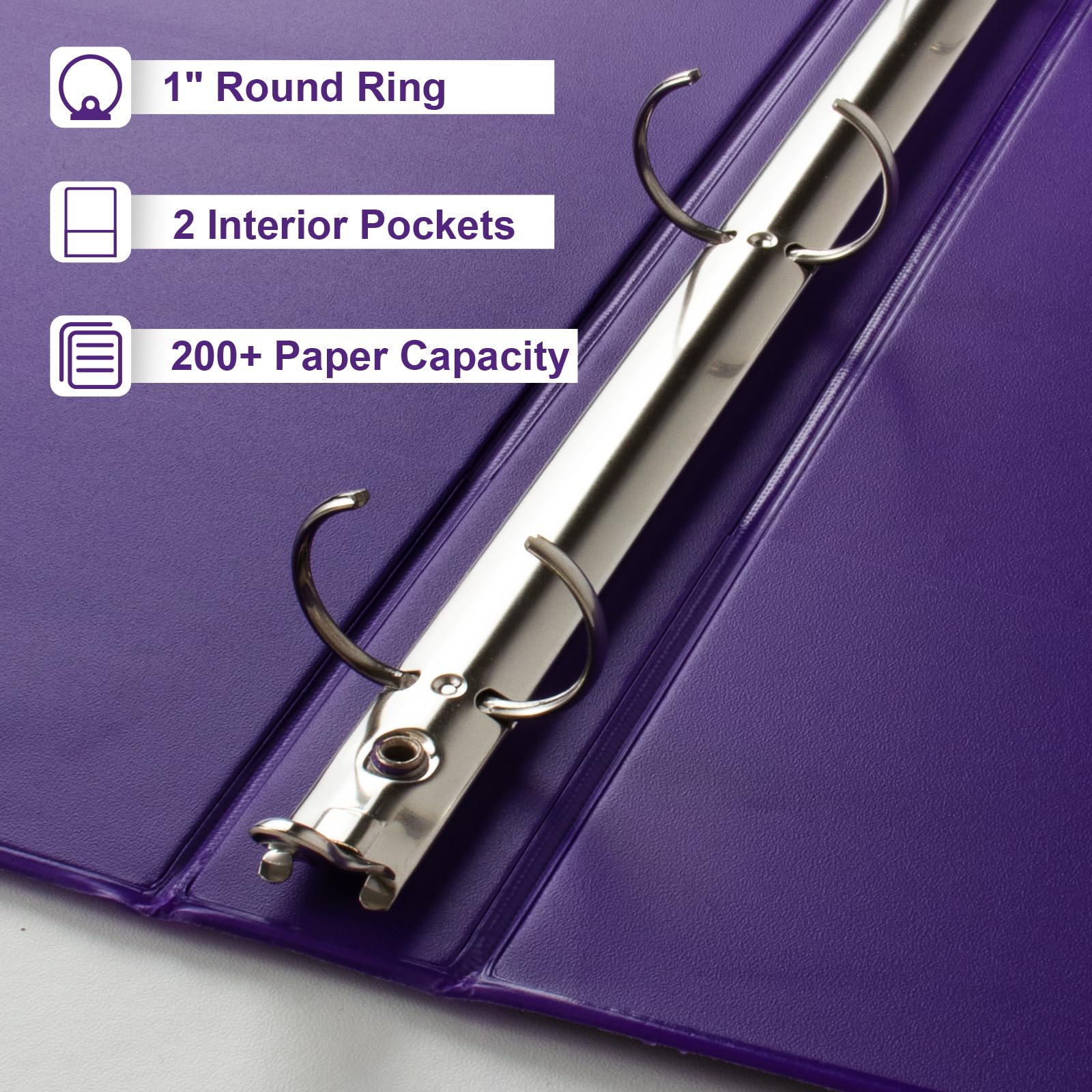 1-Inch Round Ring Binder - 6-Pack Purple 3-Ring Binders for Letter Size Paper | Durable Presentation Binders for School, Office & Home Organization | Perfect for Reports, Projects & Document Storage