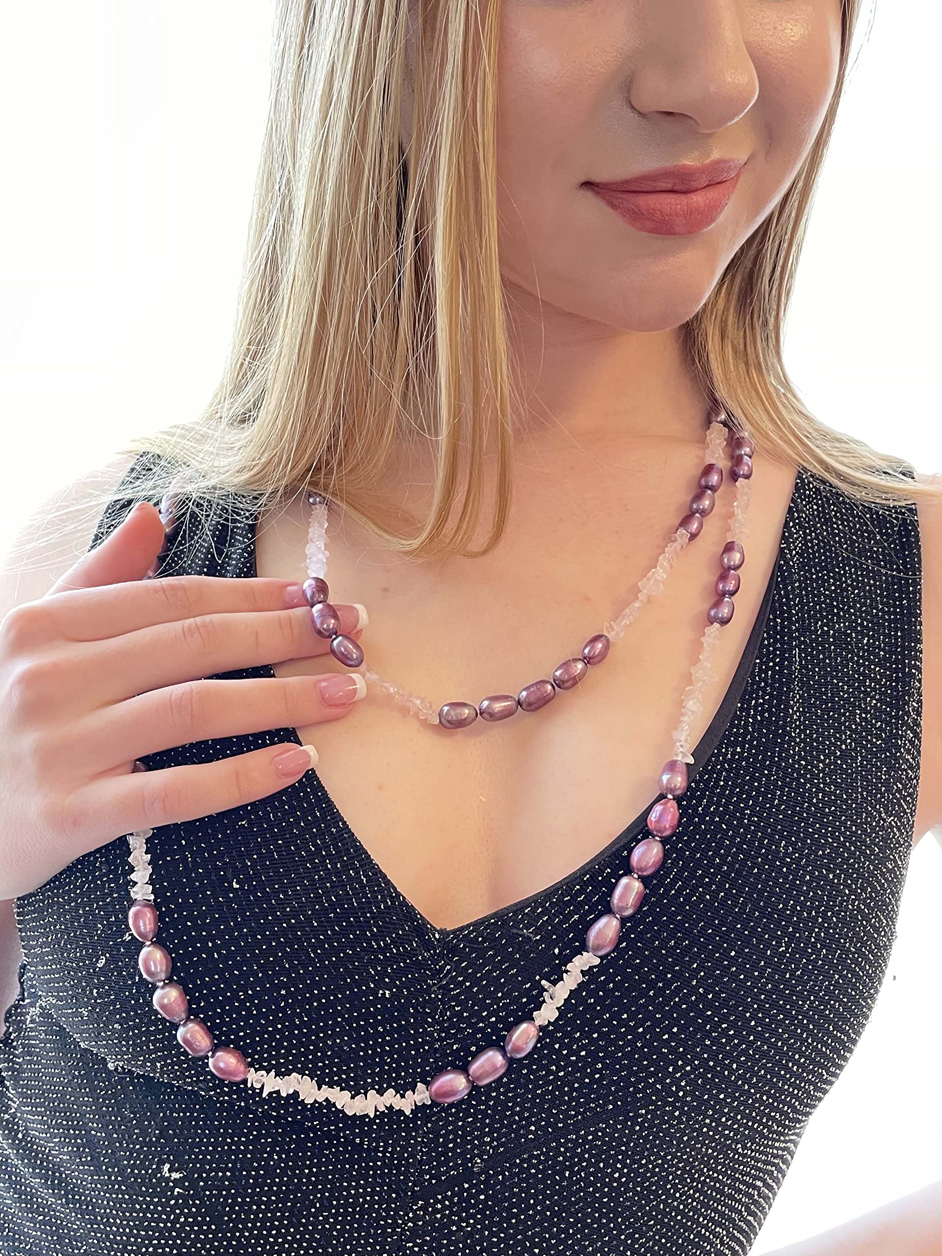 Luxury Natural Amethyst Pearl Necklace for Women - 62