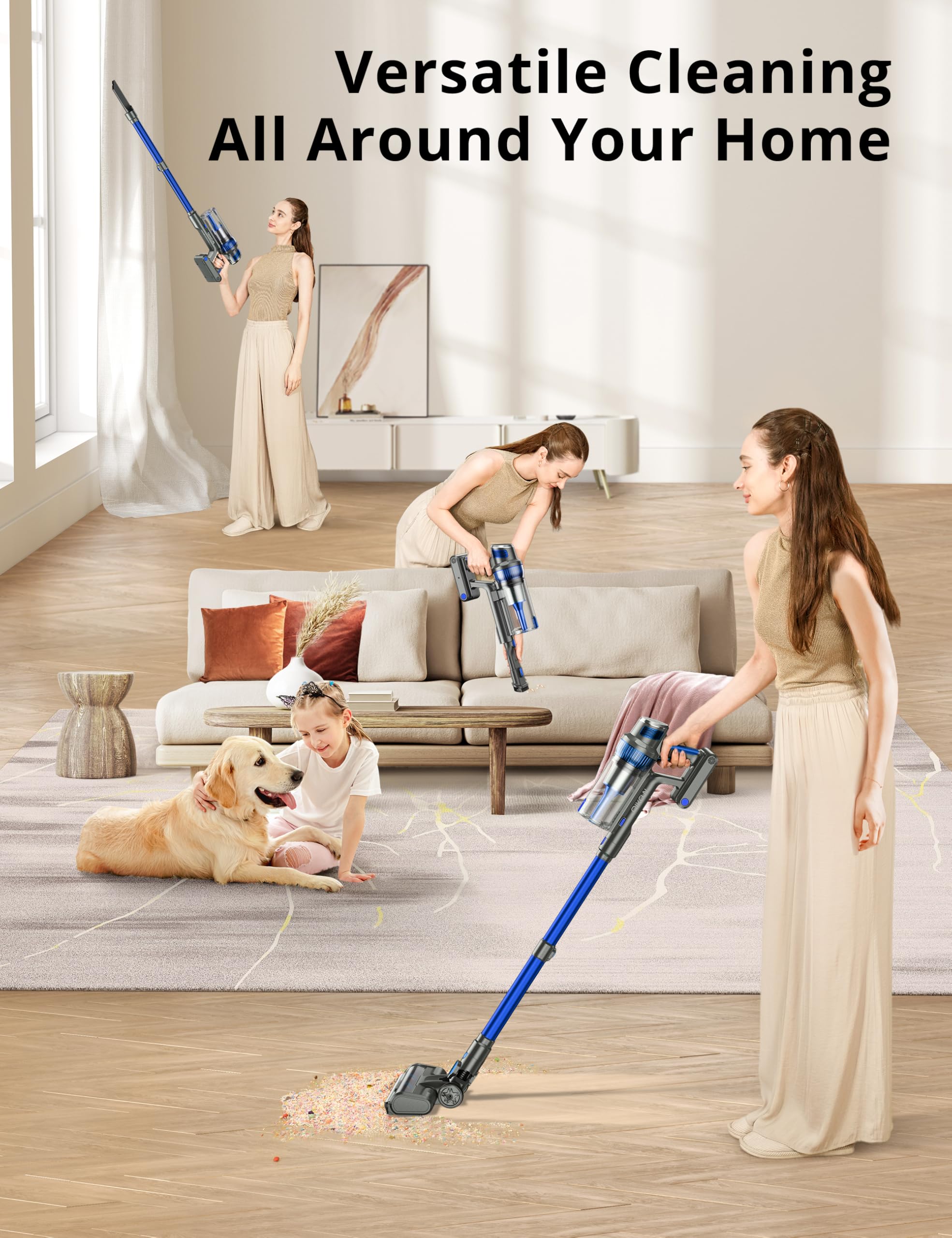 Powerful 250W/30Kpa Cordless Stick Vacuum Cleaner with Charging Dock - 40Min Runtime, 3 Cleaning Modes, Smart LED Display - Lightweight for Home, Pet Hair, Car Cleaning (Blue) - Perfect for Hard Floors, Carpets & Pet Owners
