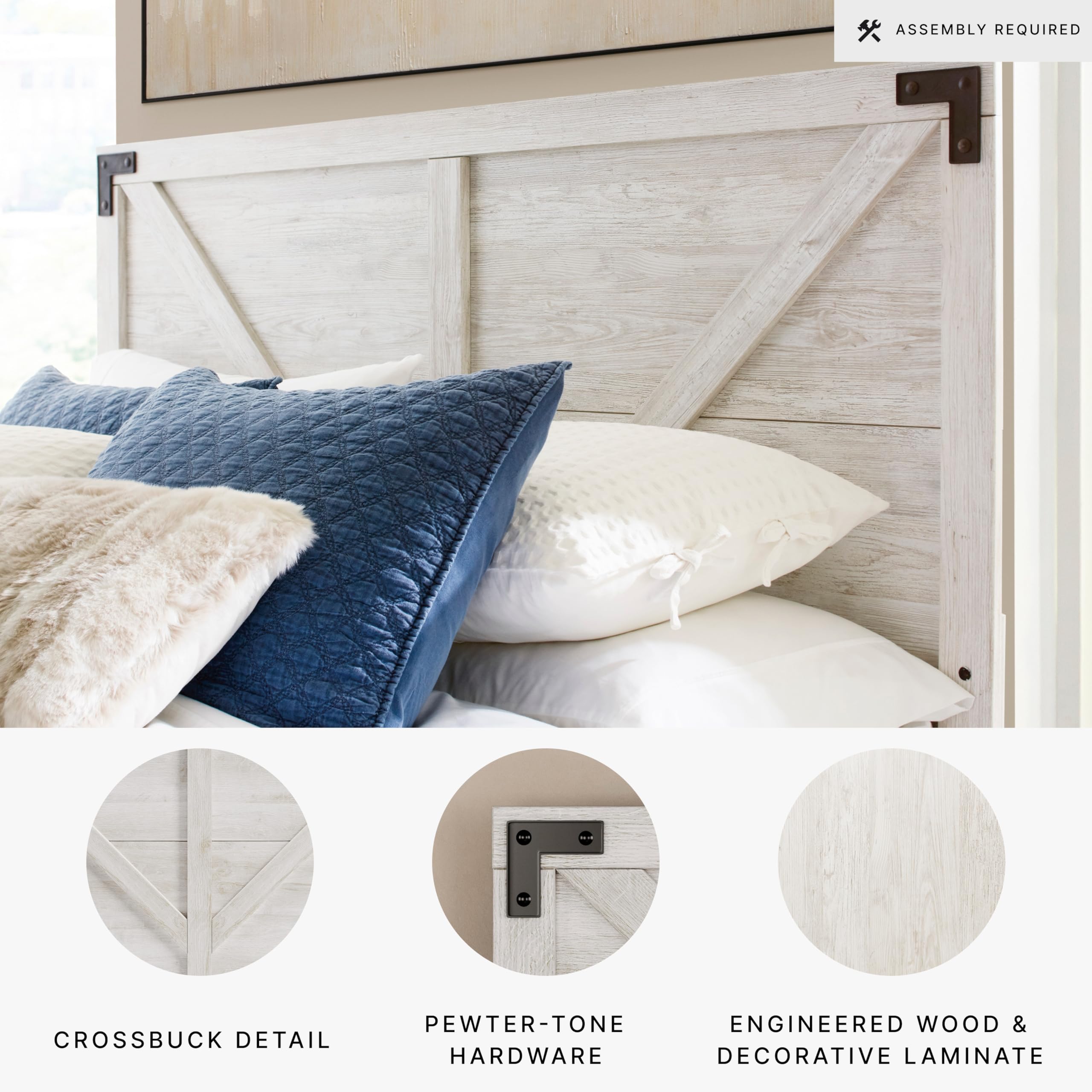 Signature Design by Ashley Shawburn Modern Farmhouse Headboard - Full Size, Whitewash Finish | Perfect for Bedroom Decor, Farmhouse Style Homes & Cozy Retreats