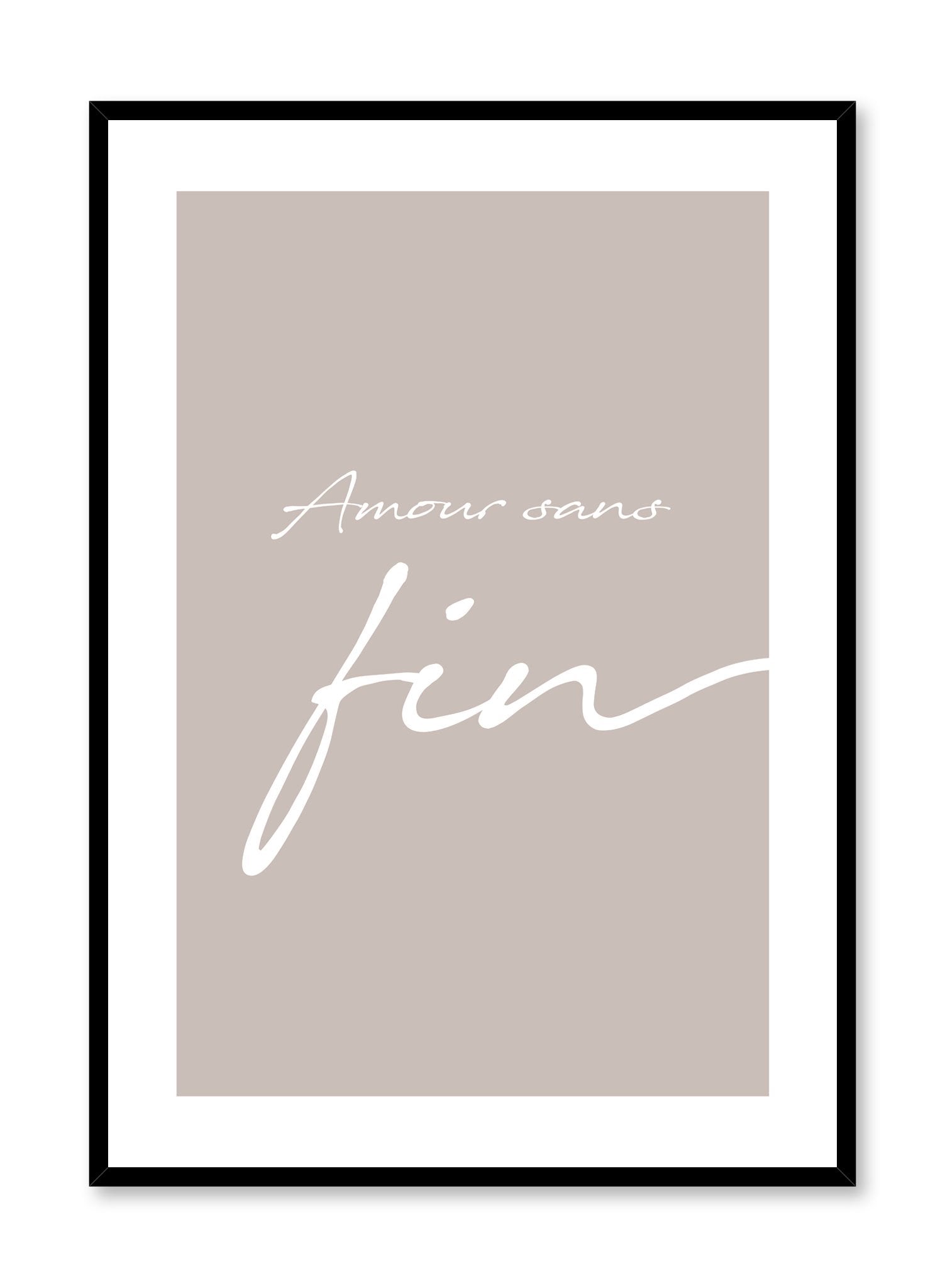 Amour sans Fin Beige Poster - Romantic French Love Quote Wall Art for Bedroom, Living Room & Office Decor