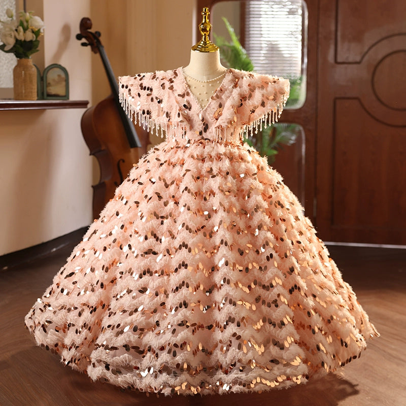 Elegant Sequin Baby Girl Pageant Dress for Toddlers - Sparkly Birthday Party Gown for Special Occasions, Photo Shoots & Pageants