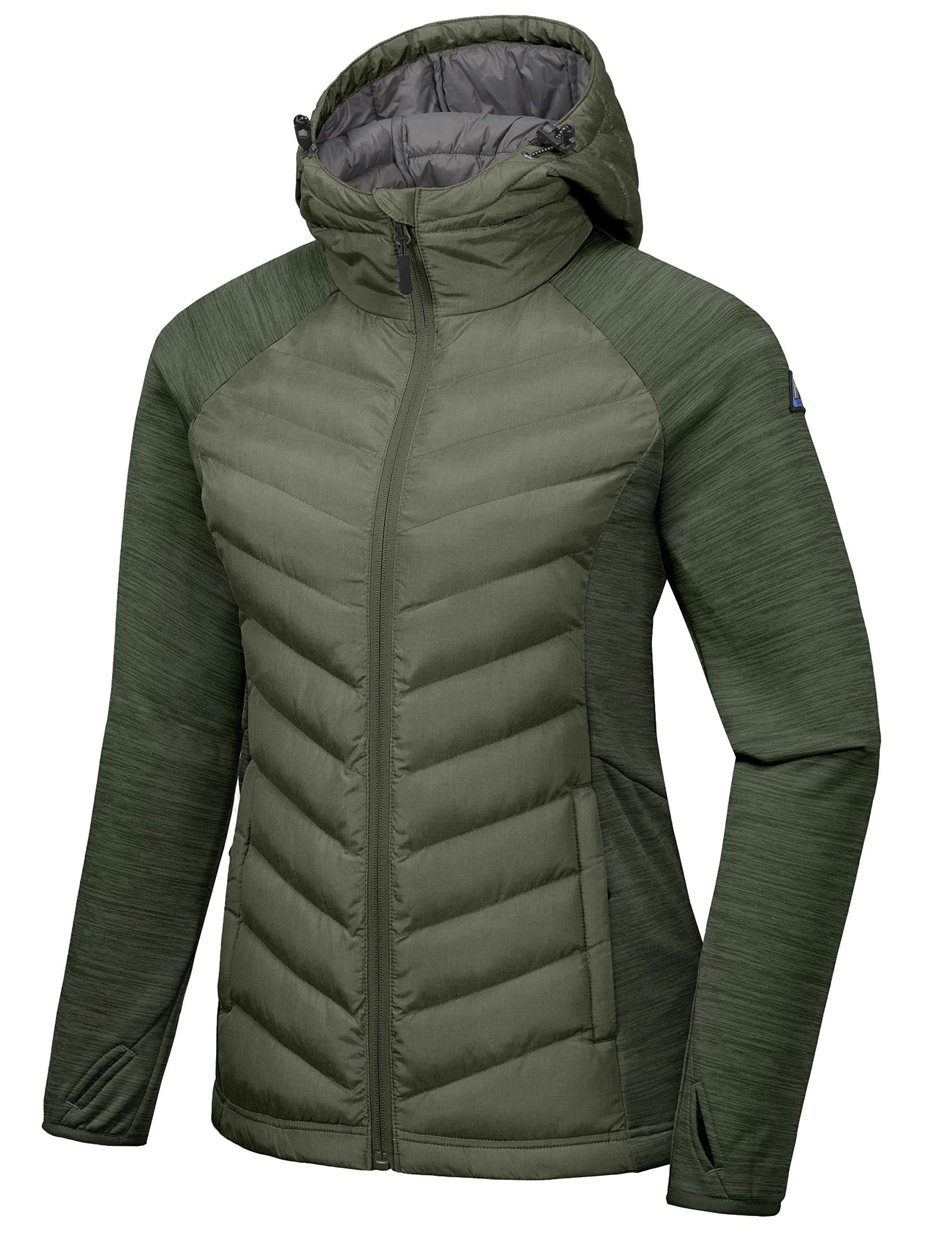 Mapamyumco Women's Insulated Hiking Jacket - Thermal Running Hybrid Jacket with Hood, Lightweight & Breathable for Outdoor Activities, Camping, and Winter Sports