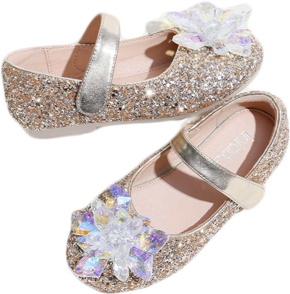 **Elsa Princess Mary Jane Shoes for Girls - Sparkling Crystal Diamond Flat Shoes with Soft Sole - Perfect for Dress-Up, Parties & Everyday Play**