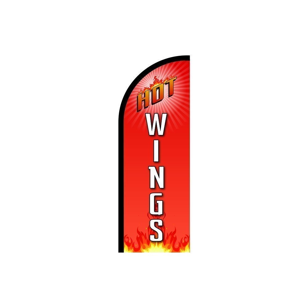 Hot Wings Sign Feather Flag - 11.5ft Pre-Printed Business Advertising Banner for Outdoor Events, Grand Openings & Sports Bars | Durable Flutter Flag by ONLY, Inc.
