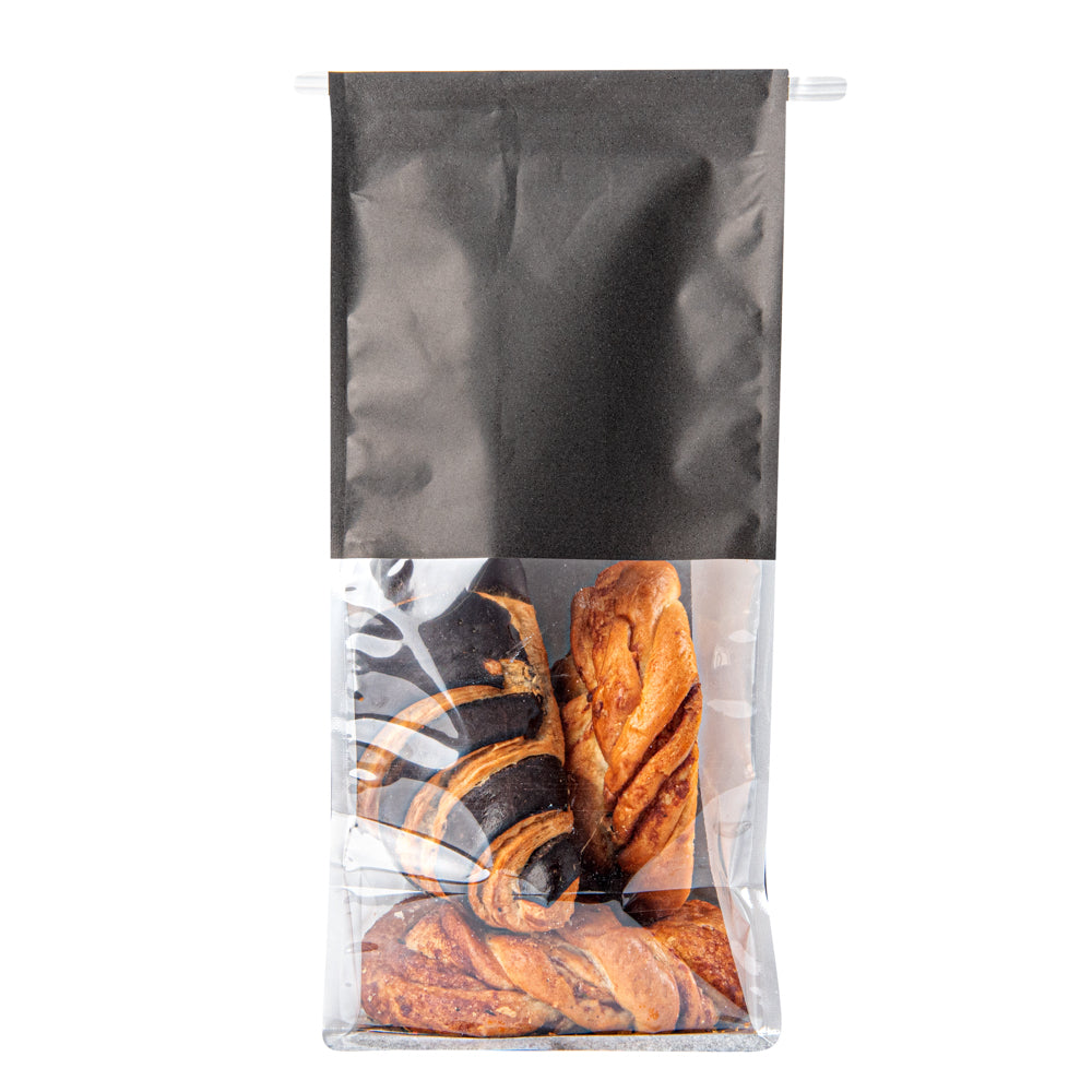 Premium Black Cotton Paper Tin Tie Bags with Clear Window - 5x4x11.25 Inches (100 Count) - Ideal for Coffee Beans, Loose Leaf Tea & Bulk Food Storage