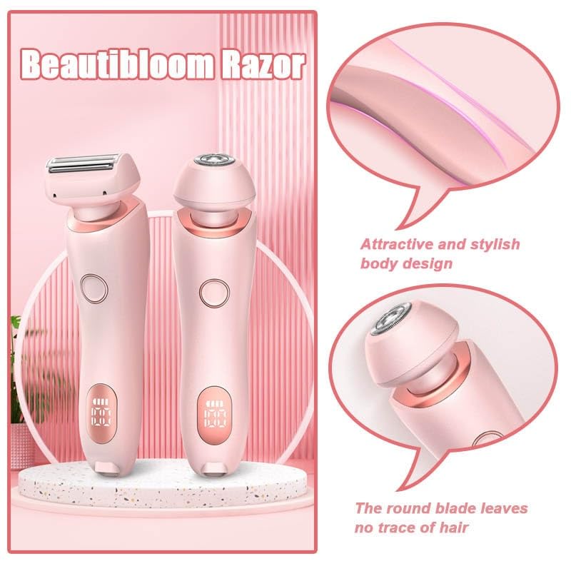 Beautibloom SilkShave™ 2-in-1 Electric Razor for Women - Bikini Trimmer & Body Shaver, Wet/Dry Use, Pink - Smooth Shaving for Legs, Underarms & Pubic Hair at Home or Travel