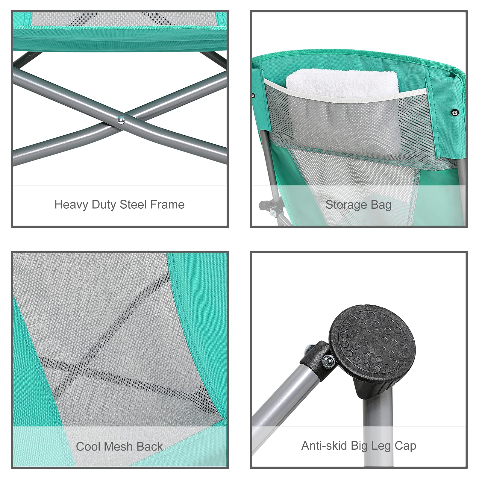 G4Free Folding Beach Chair with Mesh Back - Portable Backpack Camping Chair for Adults, Perfect for Beach, Picnic, Travel & Outdoor Relaxation