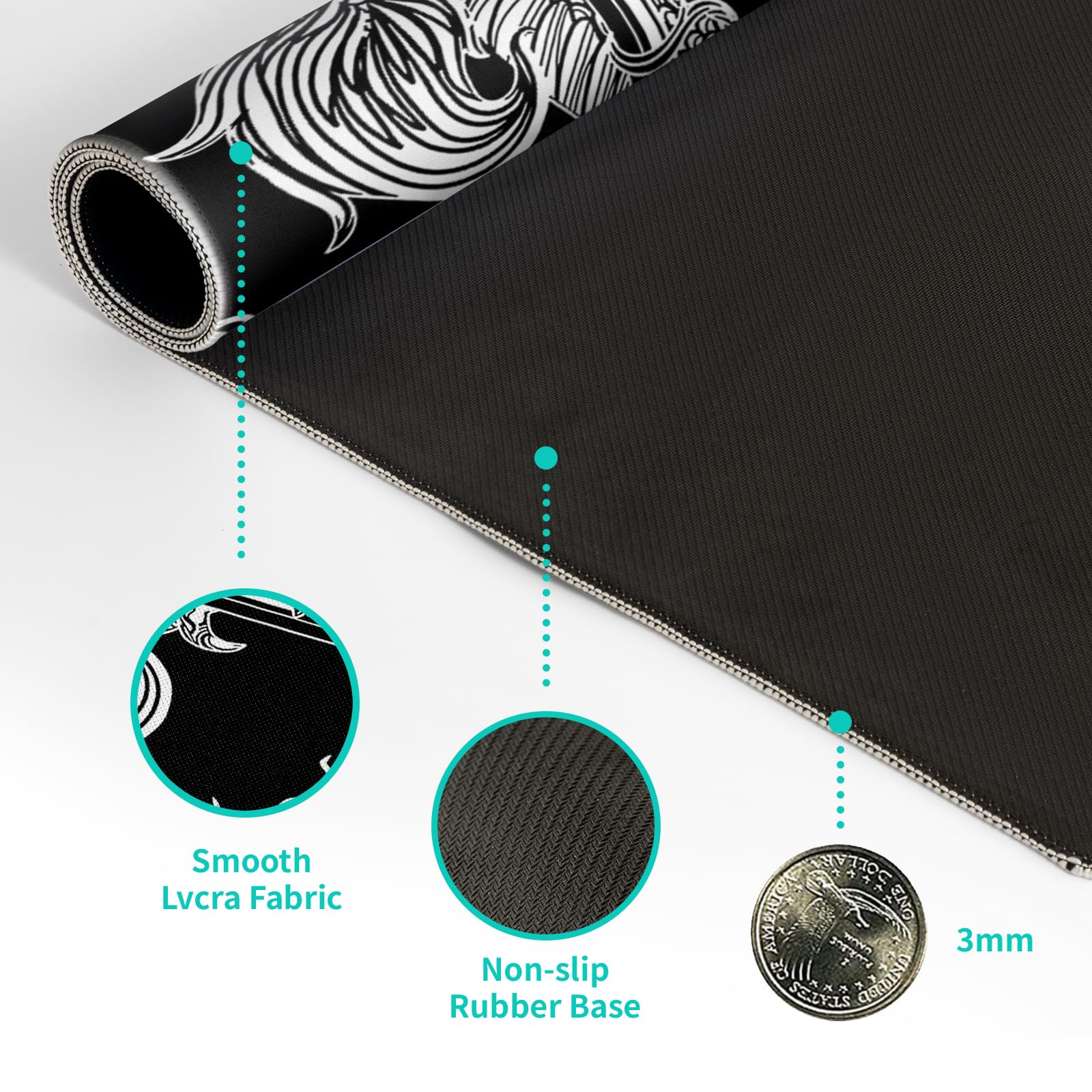 Premium Large Gaming Mouse Pad (27.6x11.8 Inch) - Non-Slip Base, Stitched Edges - Black Dragon Design Desk Mat for Keyboard & Mouse - Perfect for PC Gaming, Office Work & Home Computer Setup