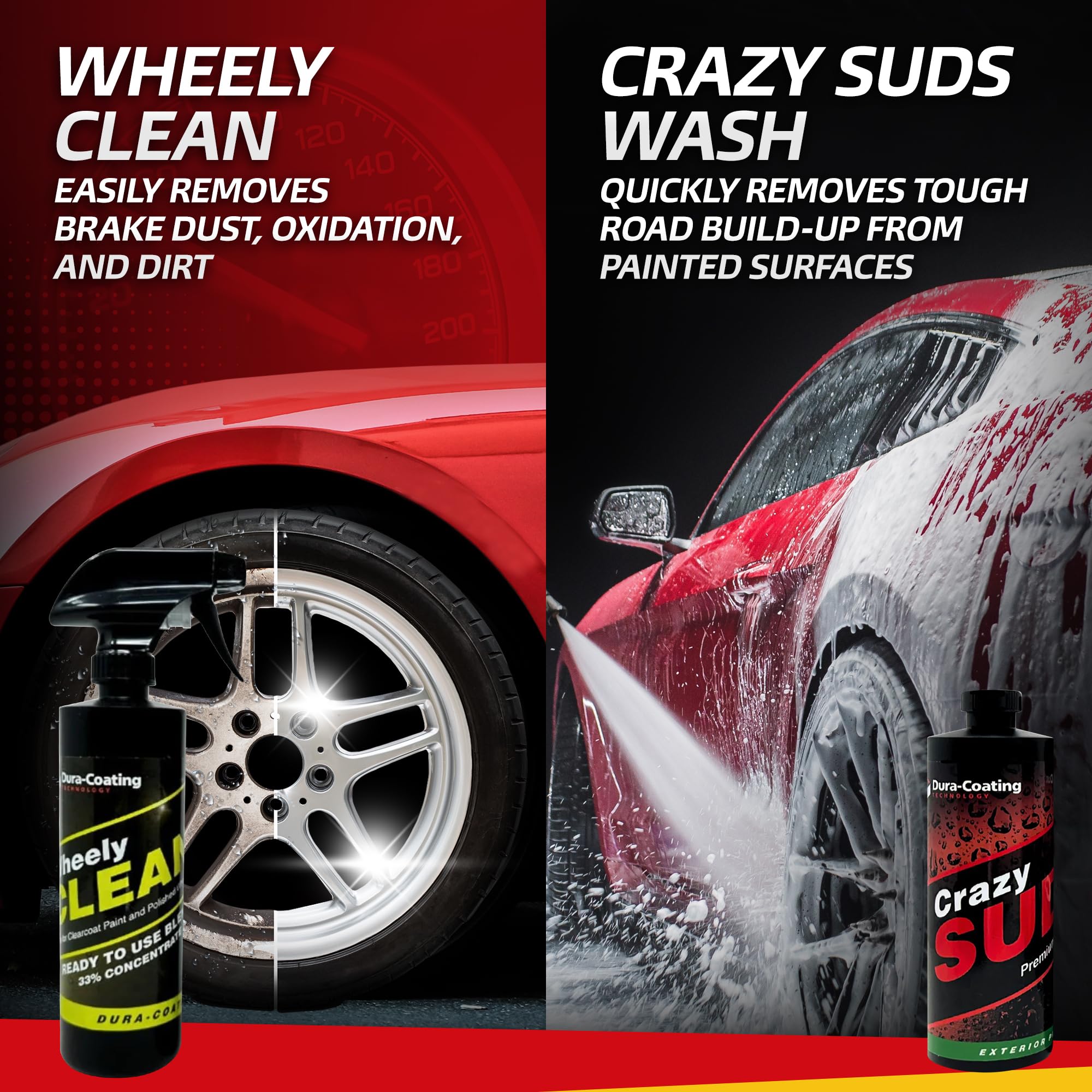 Premium Dura-Coating Metal & Paint Care Bundle - Blue Metal Polish, All-in-One Car Polish, Crazy Suds Car Wash, Wheely Clean Wheel Spray & Quick Slick Polymer Sealant with 4 Buffing Pads & Microfiber Towel - Complete Auto Detailing Kit for Cars, Motorcycles & Boats