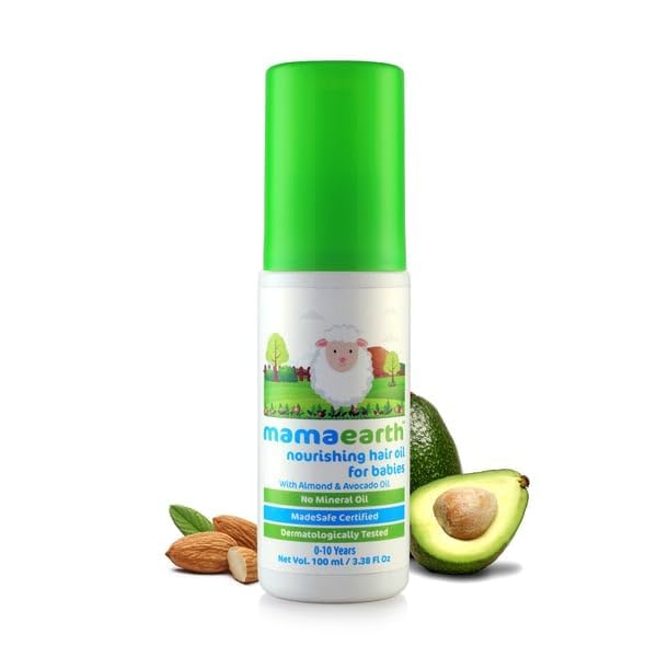 **MAMAEARTH Nourishing Baby Hair Oil for Dry Scalp & Cradle Cap – Natural Avocado & Almond Oil – Gentle Moisturizer for Delicate Skin – 3.38 Fl Oz (100ml) – Perfect for Newborns & Toddlers Daily Hair Care**