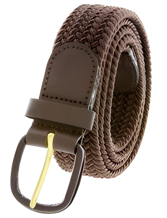 Finstore Unisex Braided Elastic Stretch Belt with Genuine Leather Buckle for Jeans and Pants - Adjustable Waistband for Men & Women | Perfect for Casual Wear, Office Outfits and Everyday Fashion