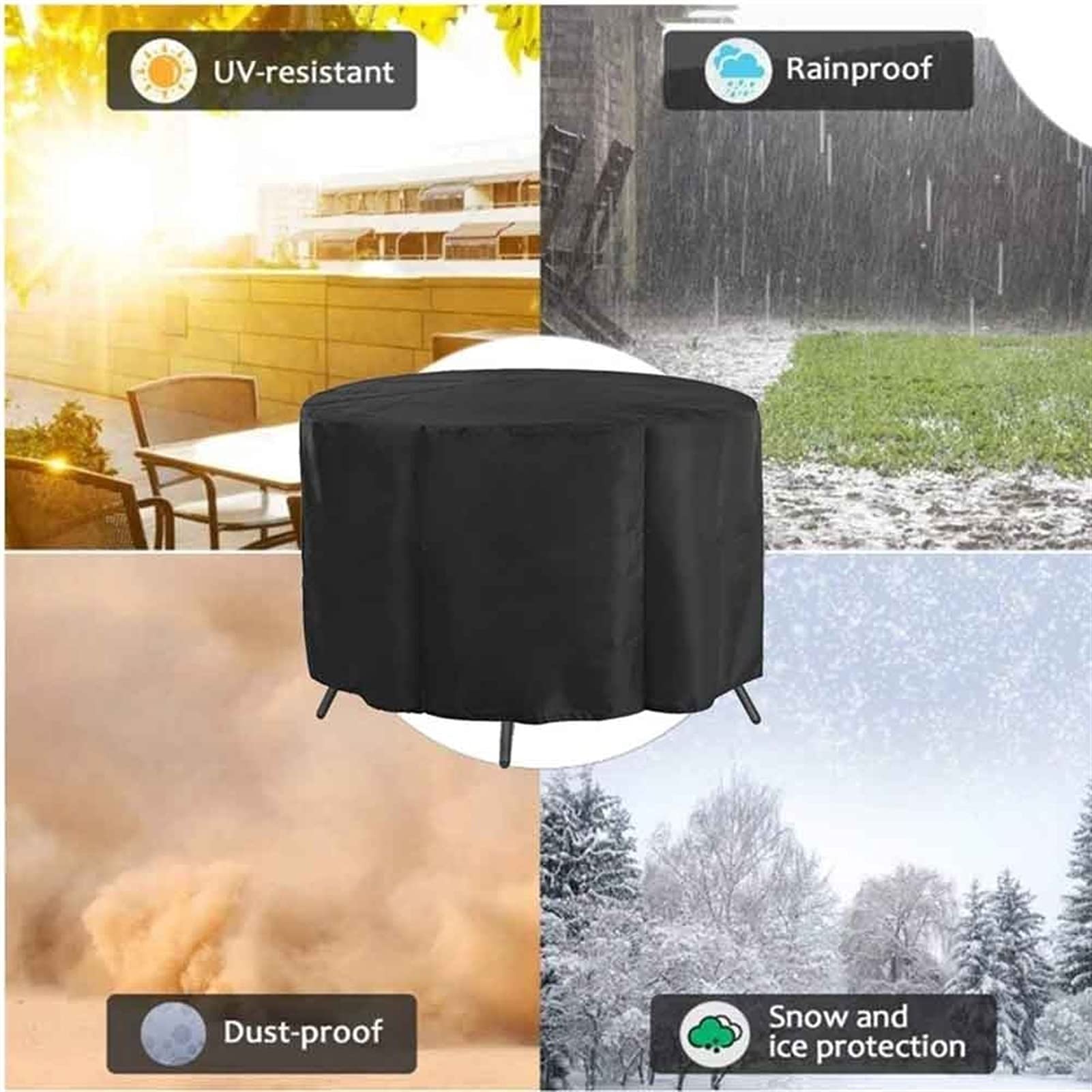 **ZWYGXL Black Round Waterproof Garden Furniture Cover - Tear Resistant, Windproof Outdoor Chair & Sofa Protector for Patio, Terrace, Table (300x110cm) - Perfect for Rain, Snow & UV Protection**