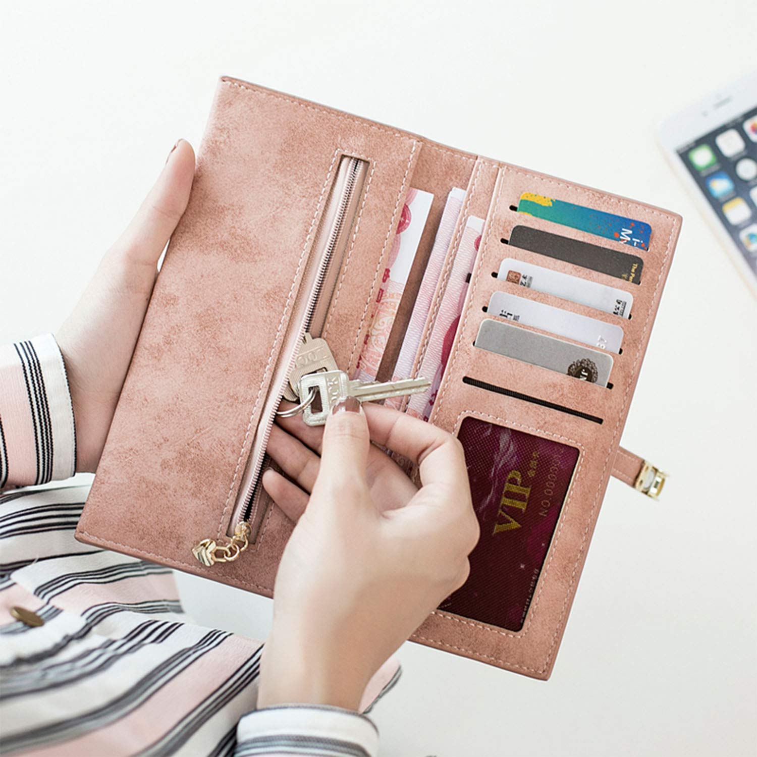 Slim Leather Wallet for Women - RFID Blocking Bifold Wallet with Magnetic Closure, Large Capacity Card Holder & Coin Purse (Pink) | Perfect for Everyday Use, Travel, and Gift Giving