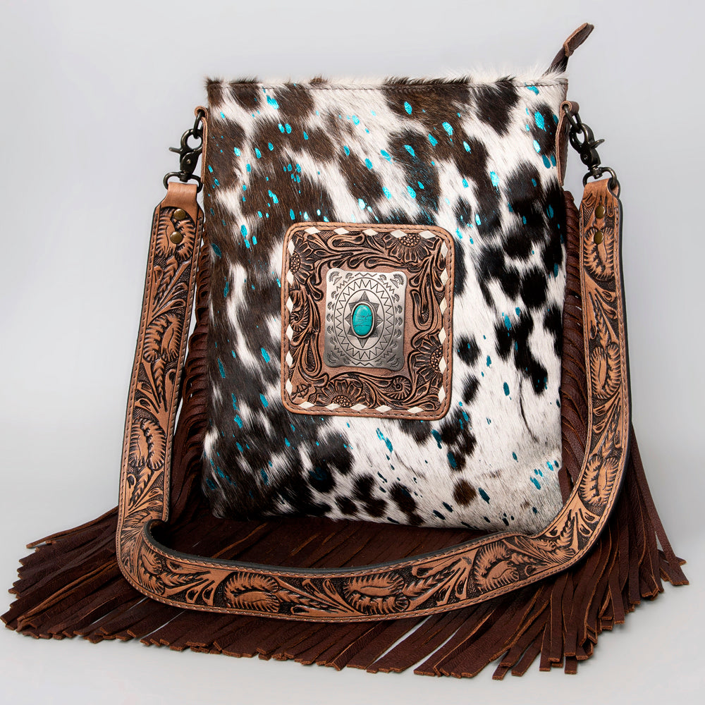 American Darling Genuine Leather Women's Western Handbag - Hand Tooled Hair-On Cowhide Purse for Casual Outings, Rodeo Events & Country Style Fashion