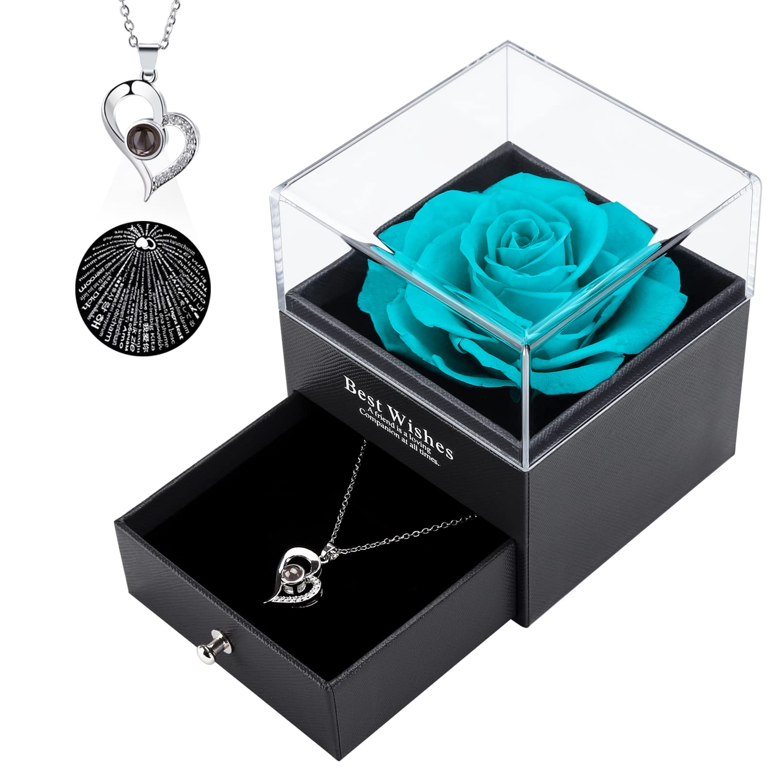 Handmade Eternal Preserved Real Rose in Gift Box with Heart Necklace - Perfect Mother's Day, Birthday, Anniversary & Wedding Gift for Wife & Women - Romantic Keepsake for Home Decor & Special Occasions