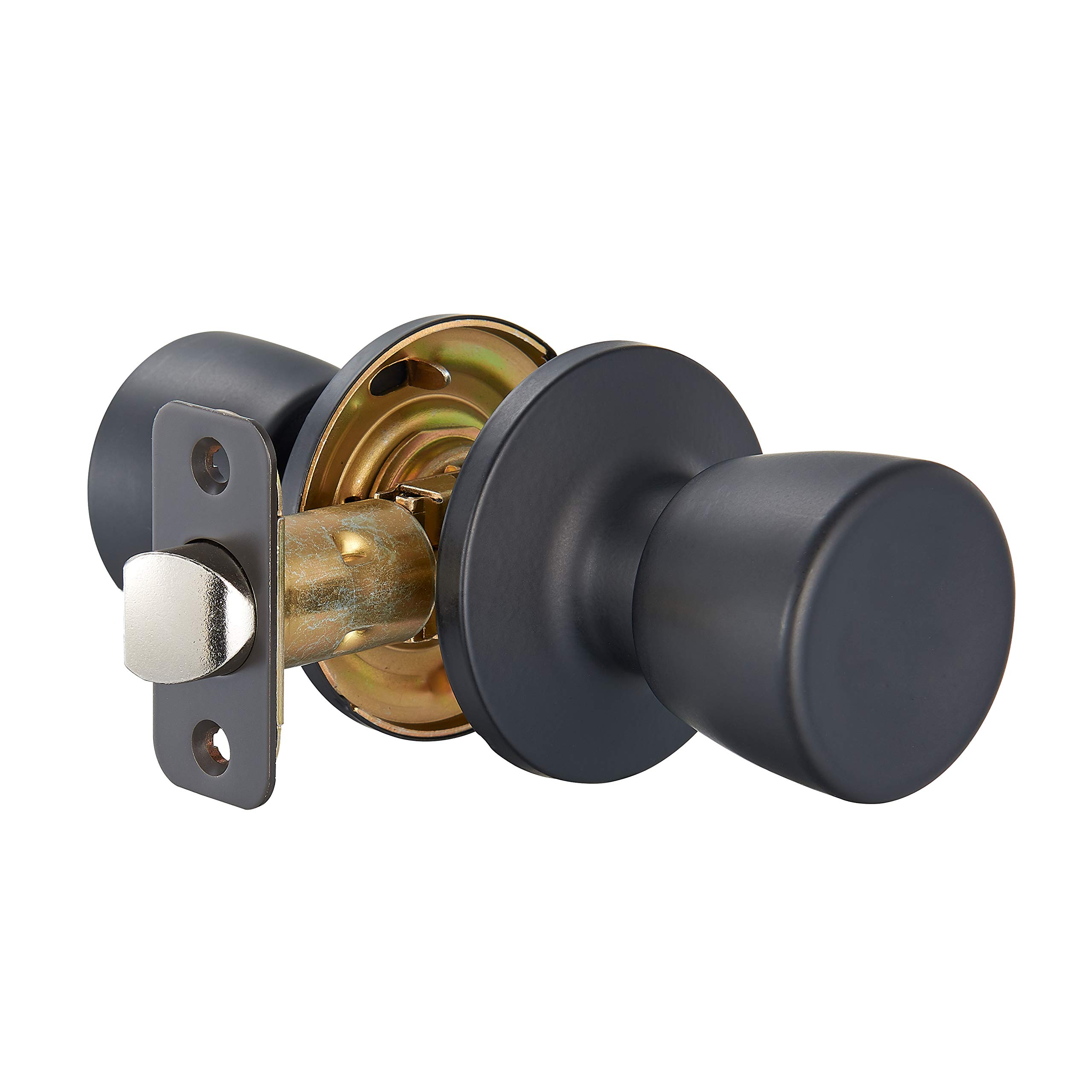 Amazon Basics Matte Black Tulip Door Knob - Interior Passage Door Handle for Bedroom, Bathroom & Closet - Smooth Operation & Durable Construction