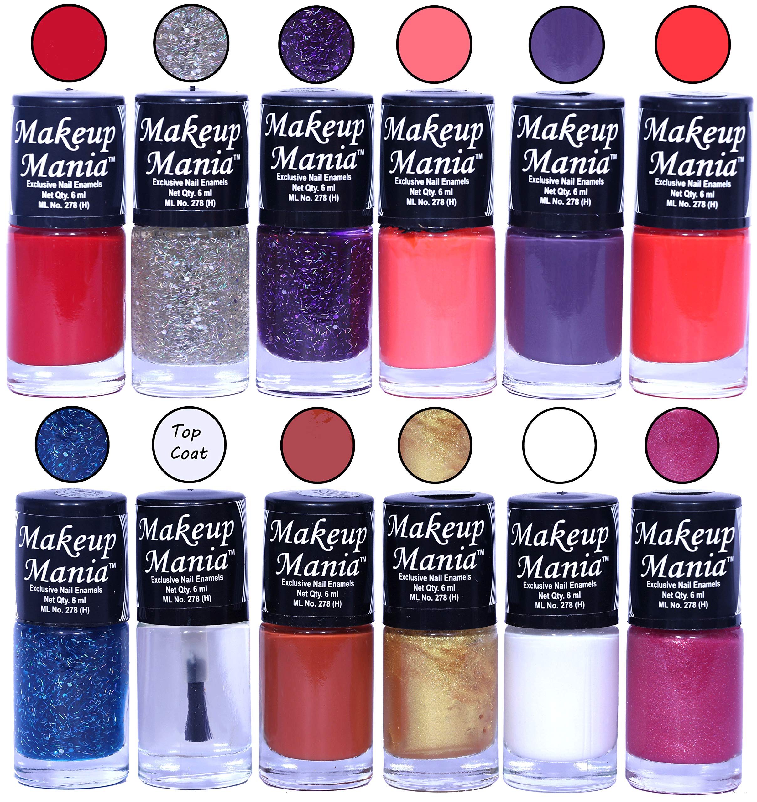 Makeup Mania 12-Piece Nail Polish Set - 6ml Each, Vibrant Multicolor Combo #89 - Perfect for Salon, Home Manicures & Gift Giving