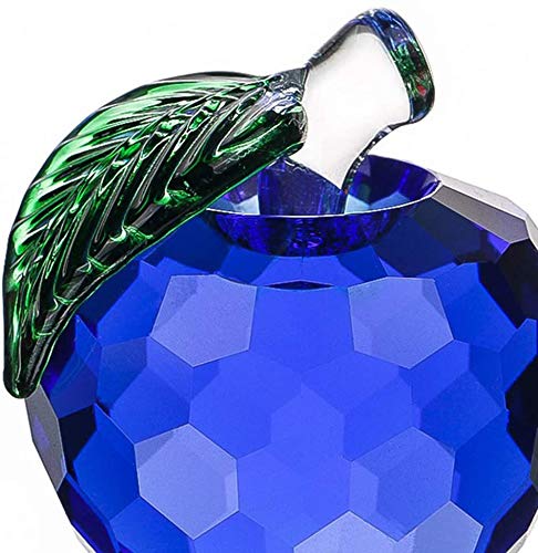Crystal Apple Paperweight - Handcrafted Art Glass Fruit with Leaf, Collectible Figurine & Unique Gift for Home, Office, Christmas Decor (Blue) | Perfect for Desk Decor, Holiday Centerpiece & Gift Giving
