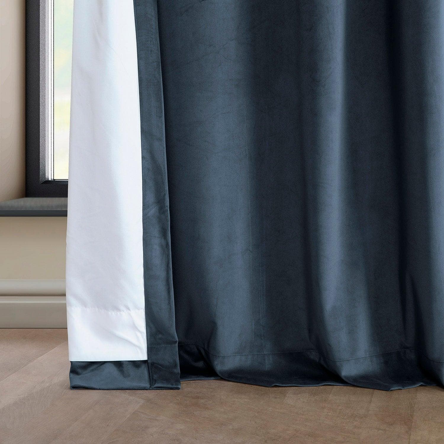 London Blue Grommet Heritage Plush Velvet Blackout Curtains for Bedroom - Thermal Insulated Window Drapes for Living Room & Nursery