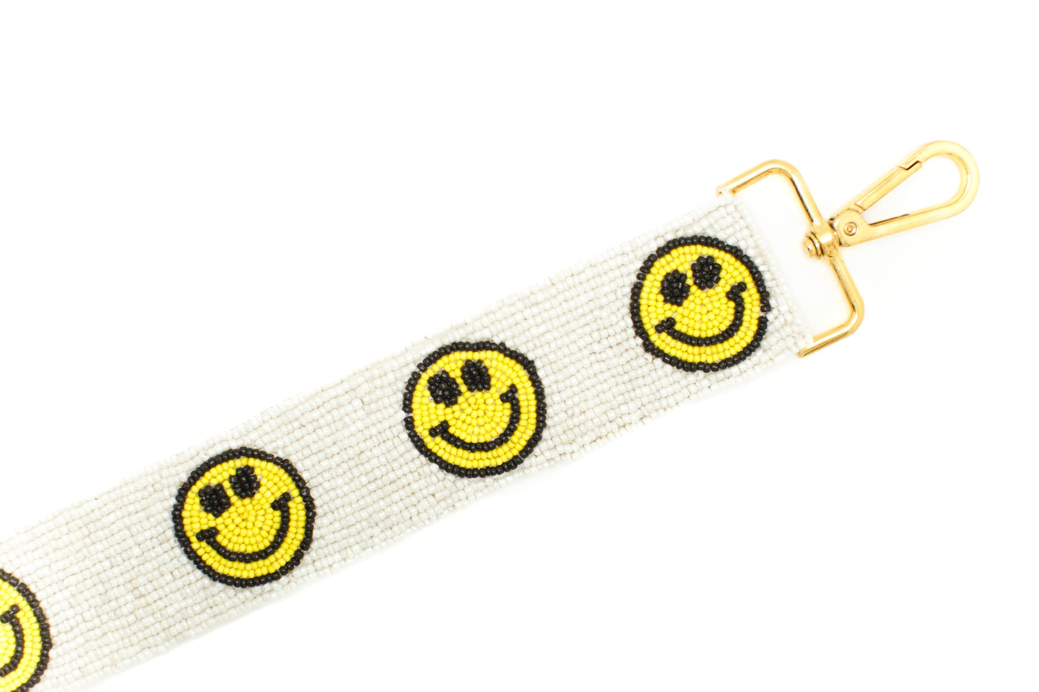 Smiley Face Beaded Purse Strap - Adjustable Crossbody Bag Strap Replacement for Women | Fashionable White & Yellow Luggage & Handbag Accessory | Perfect for Daily Use, Travel & Gift Giving