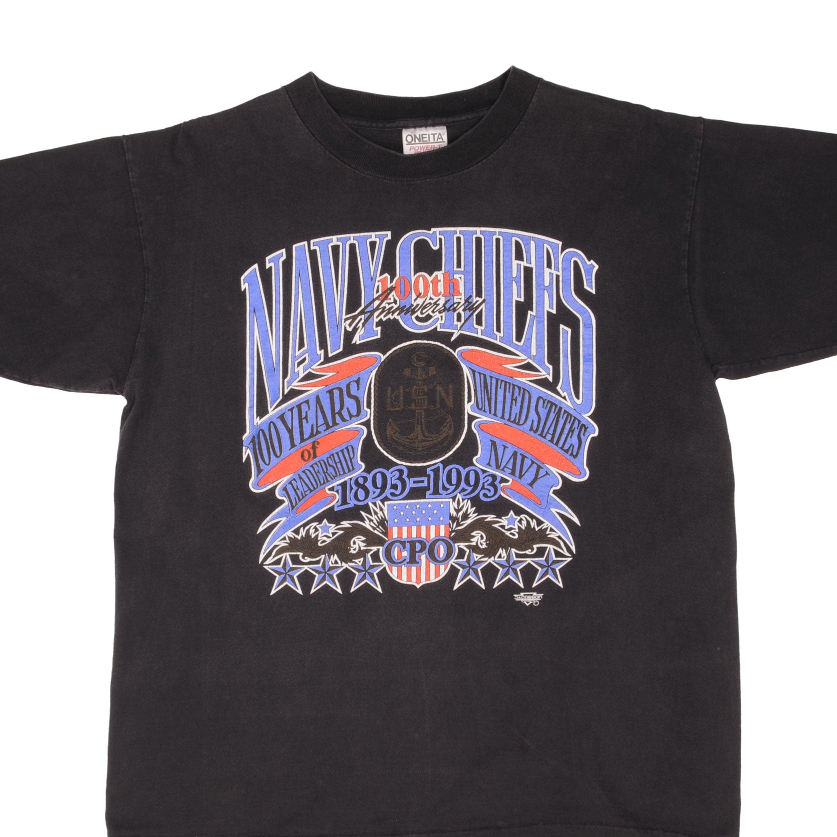 Vintage US Navy Chiefs 100th Anniversary 1893-1993 T-Shirt - Large Size, Made in USA - Military Apparel, Veteran Gift, Patriotic Clothing for Men