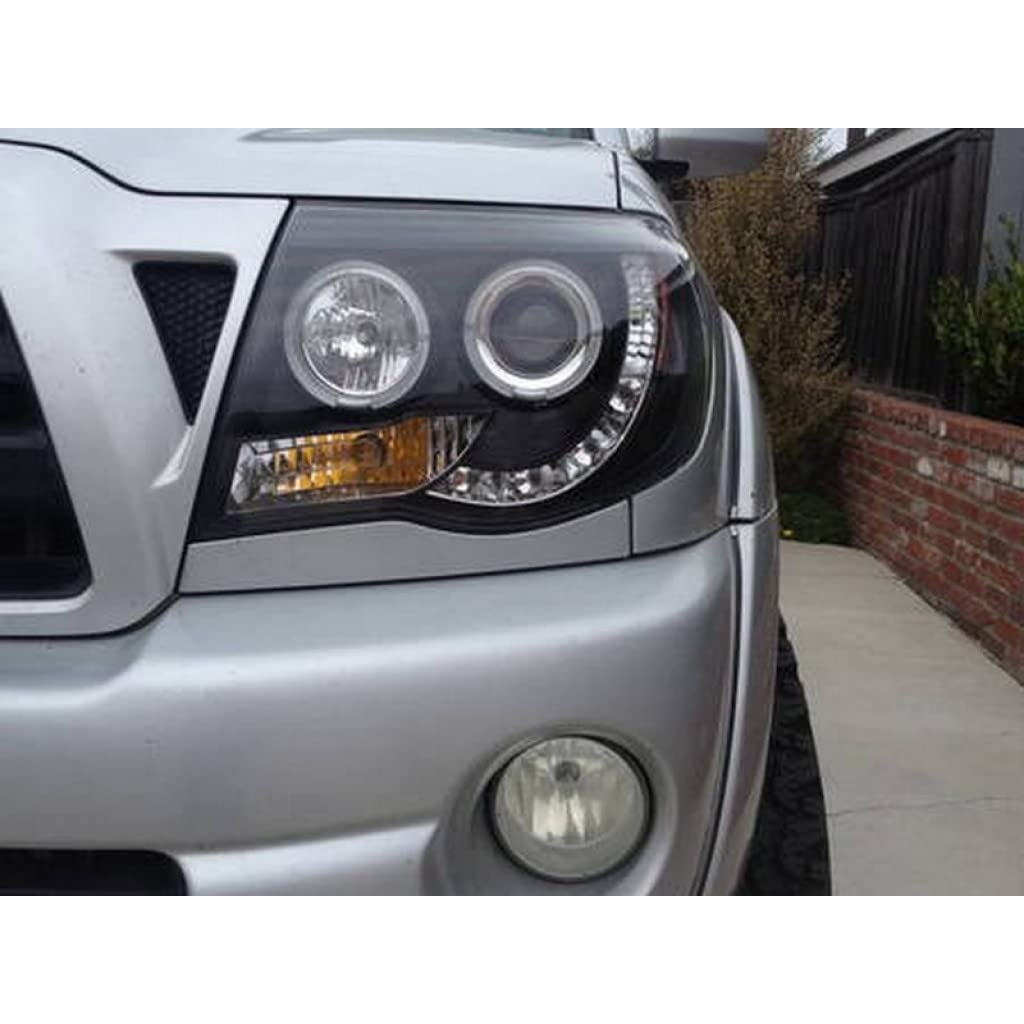 Spyder LED Halo Black Projector Headlights for 2005-2011 Toyota Tacoma - Pair (5011916) | Durable Replacement Headlights for Off-Road & Night Driving