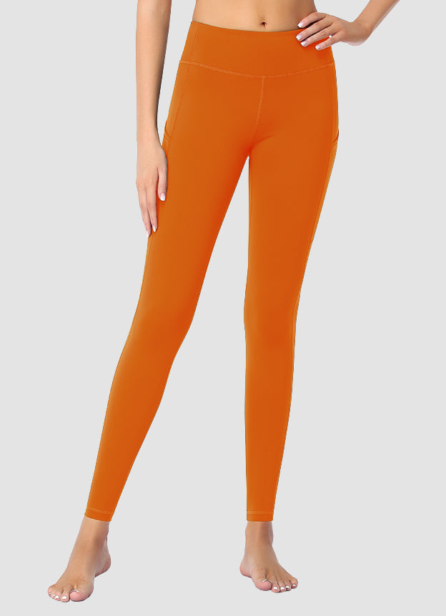 Premium High Waist Yoga Pants for Women - Full Length Comfortable Workout Leggings - Orange - Perfect for Postpartum, Newborn Care & Fitness Training