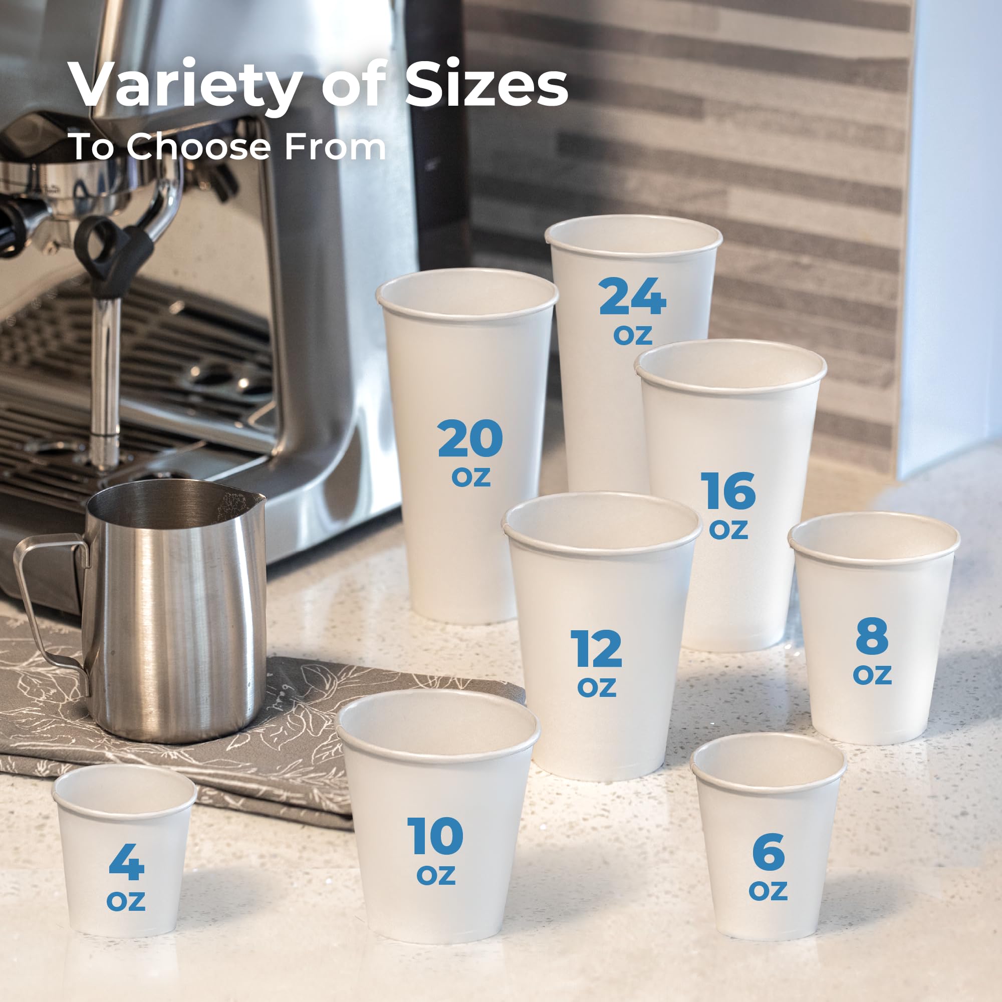 1000 Pack 10 oz Disposable Paper Coffee Cups - Premium White Hot & Cold Drink Cups - Thickened Durable Bulk Paper Cups for Coffee, Tea, Parties, Office, Home, Cafes & Events - Perfect for Takeout, Catering & Daily Beverage Use