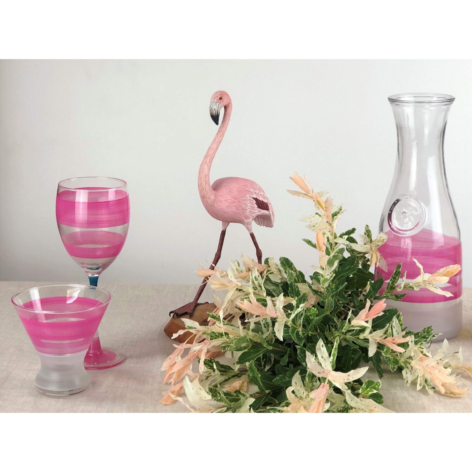 Set of 2 Pink Retro Stripe Hand Painted Cosmopolitan Wine Glasses - 8.25 oz Elegant Cocktail Glasses for Parties, Weddings & Home Bar Decor