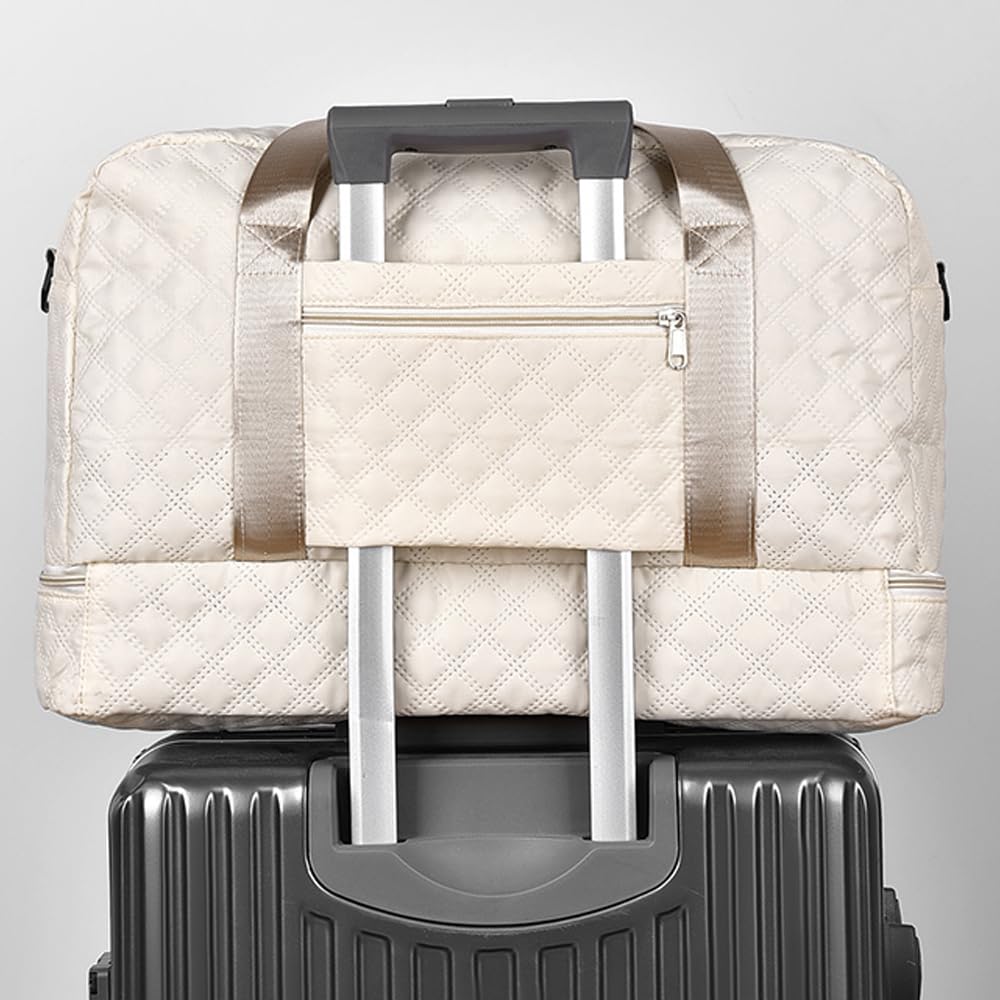Premium Travel Duffel Bag for Men & Women with Shoe Compartment - Waterproof Carry-On Gym Bag for Fitness, Sports & Weekend Trips - Lightweight Off-White Travel Gear for Airplane, Camping & Workout