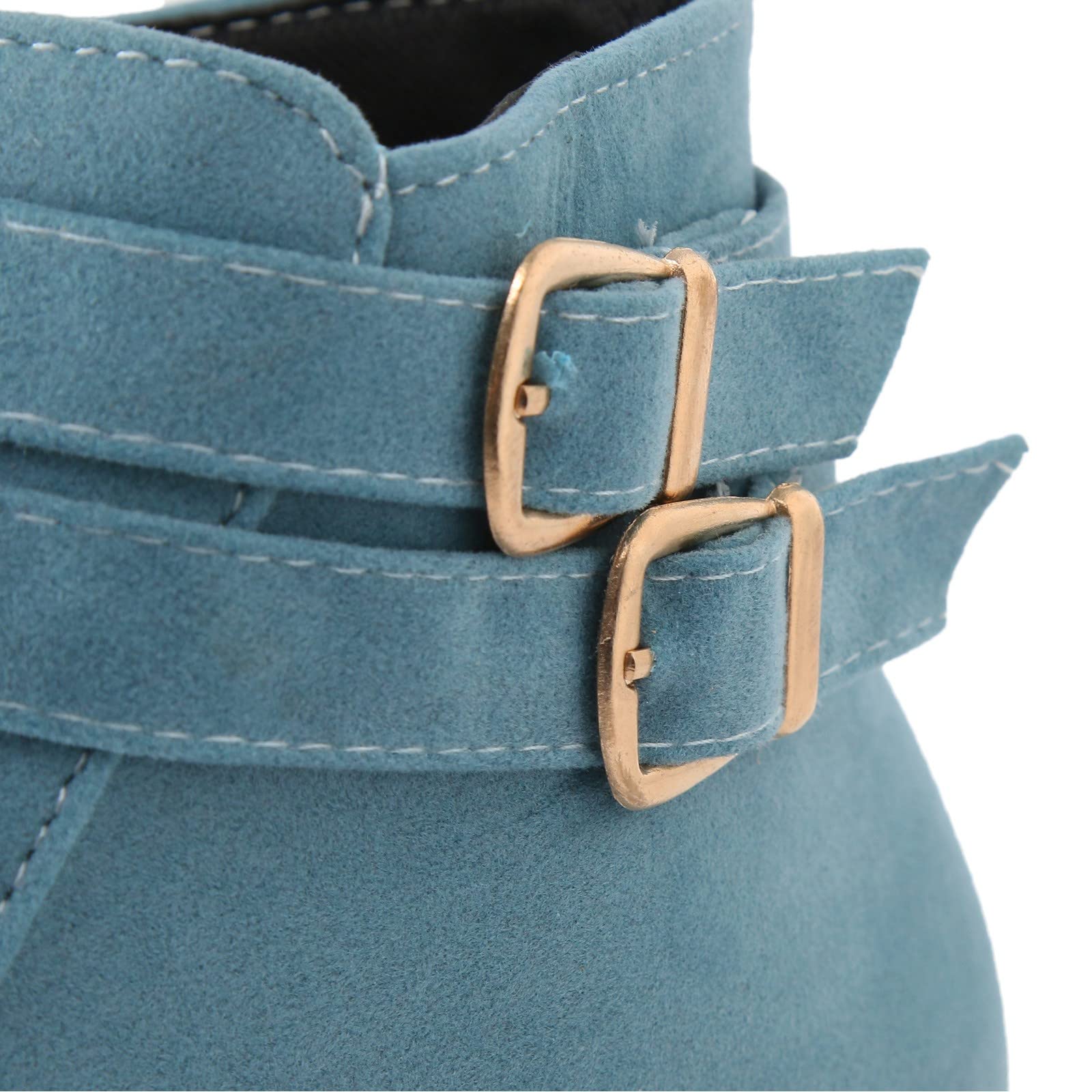 Women's Western Ankle Boots with Metal Buckle - Fleece Lined Cowgirl Booties for Fall - Lightweight Suede Fashion Boots for Walking, Riding & Country Style Outfits