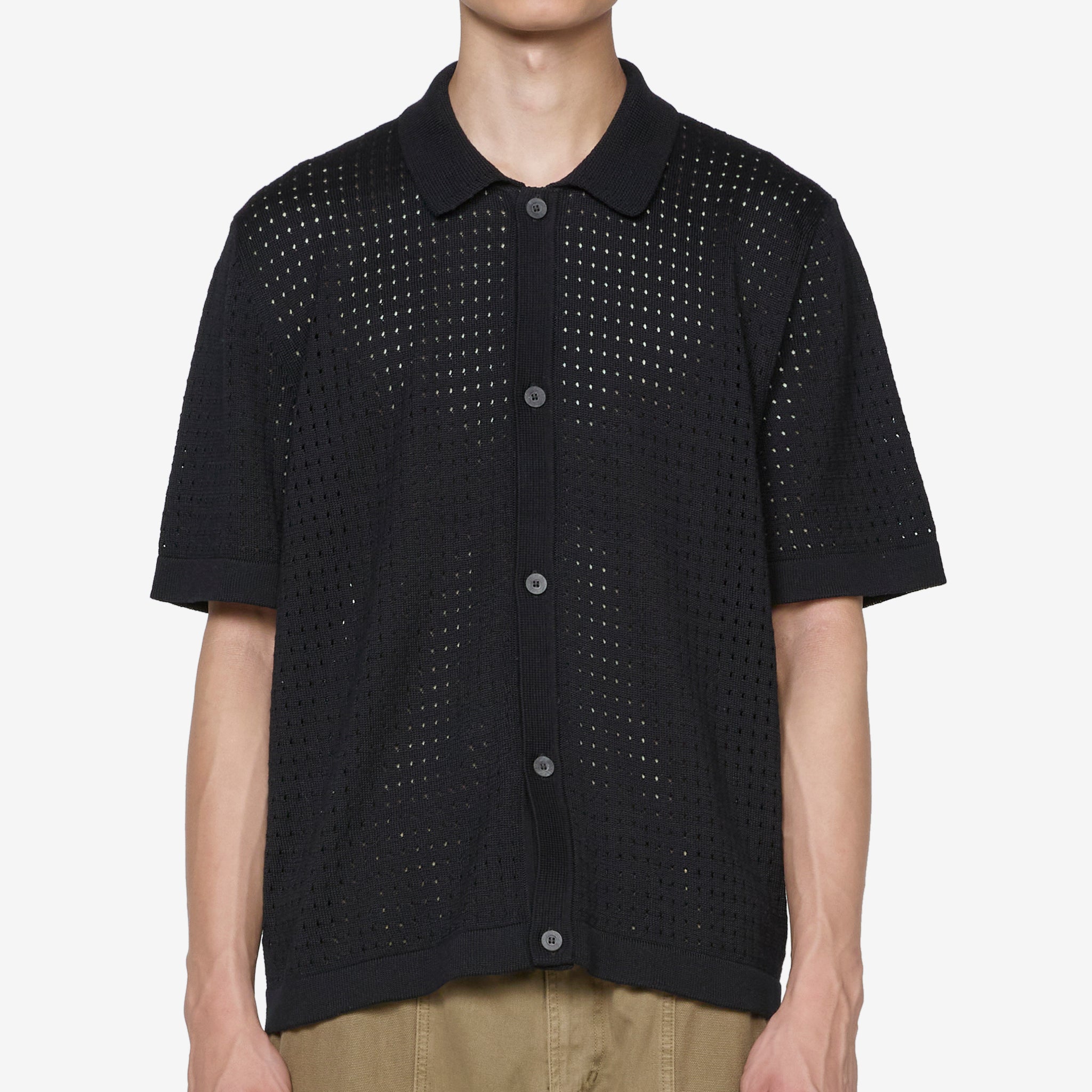 Women's Pointelle Button Down Shirt - Black Lace Knit Top for Work & Casual Wear | Office Outfits & Weekend Style