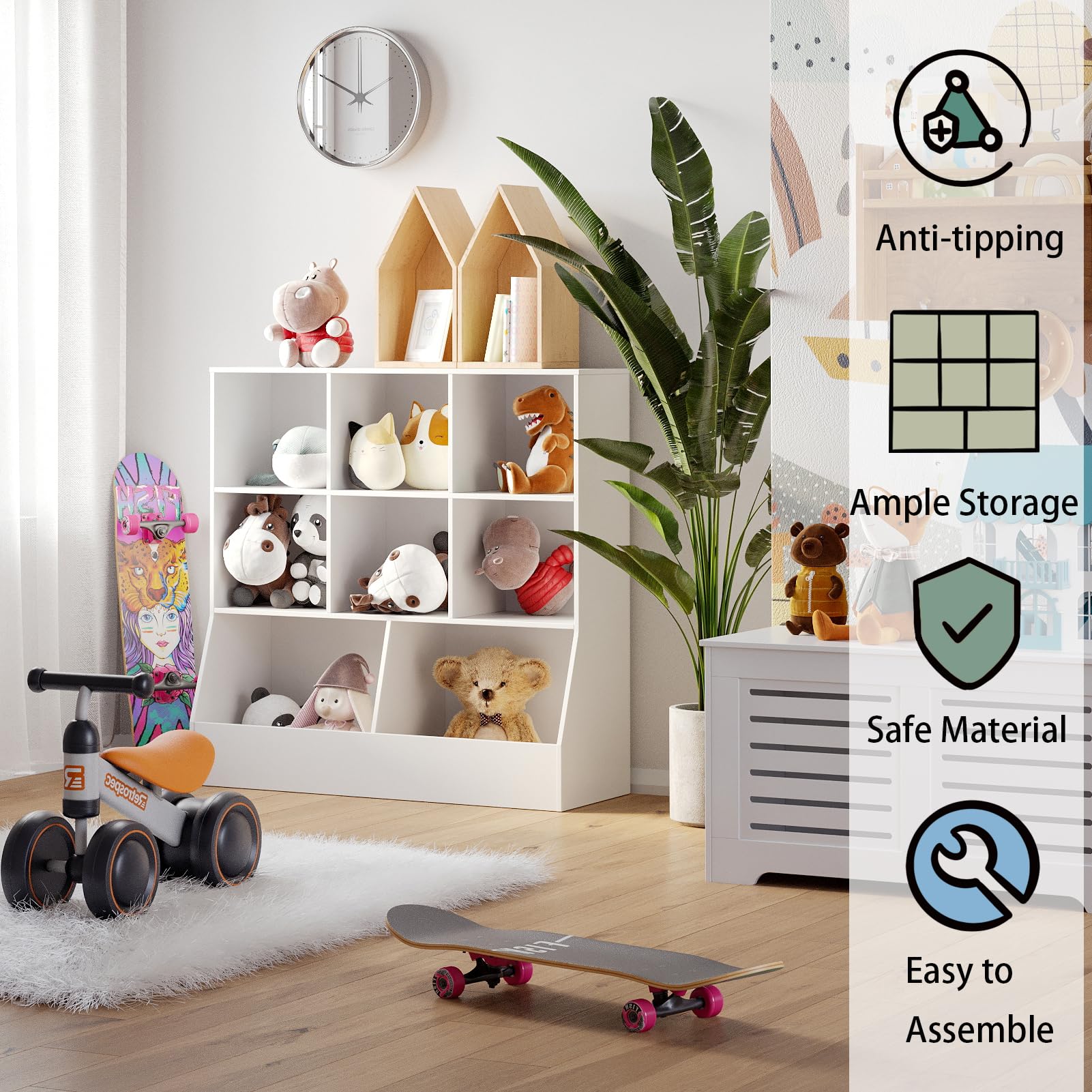 DINZI LVJ 8-Cubby Wooden Toy Storage Organizer & Kids Bookshelf - White 39.4