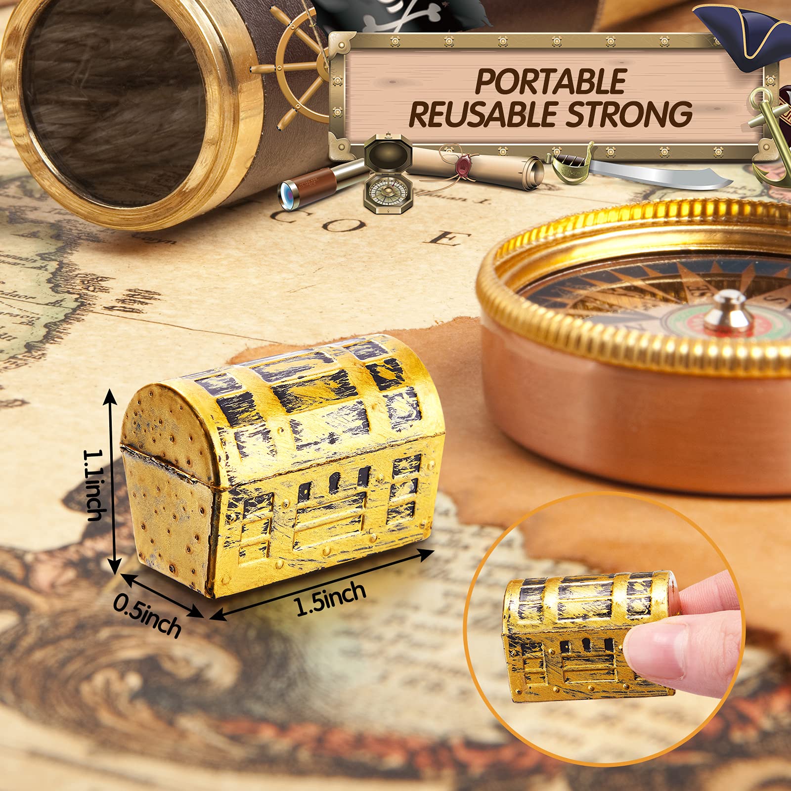100 Pieces Mini Pirate Treasure Chests - Gold Plastic Jewelry Storage Boxes for Kids Pretend Play, Pirate Party Favors, Halloween & Christmas Decorations - Perfect for Birthday Gifts, Themed Parties and DIY Craft Projects