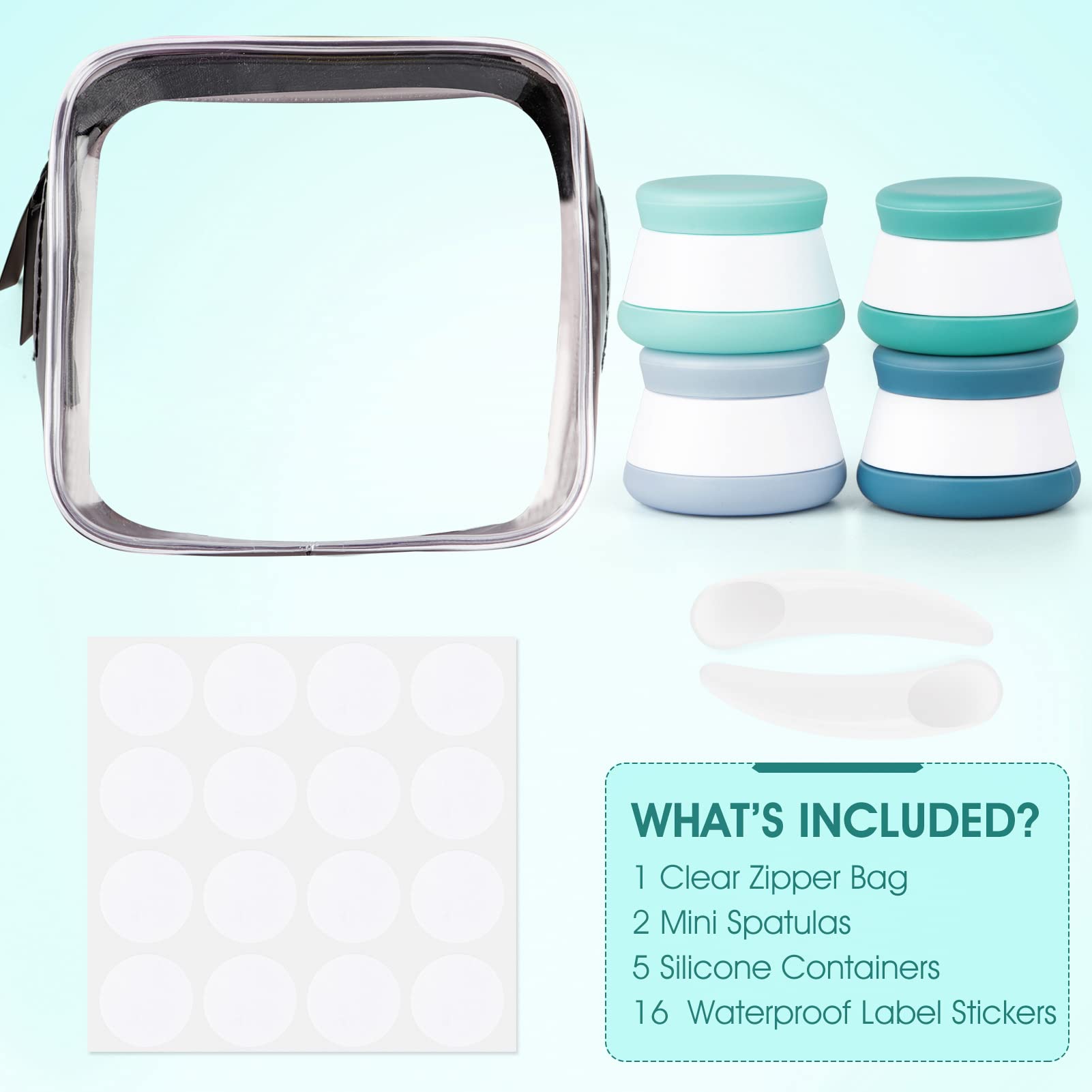 TSA Approved Silicone Travel Containers for Toiletries - 4PCS Leakproof BPA-Free Cream Jars with Lids & Mini Spatulas (Blue) - Perfect for Air Travel, Gym Bag & Vacation Essentials