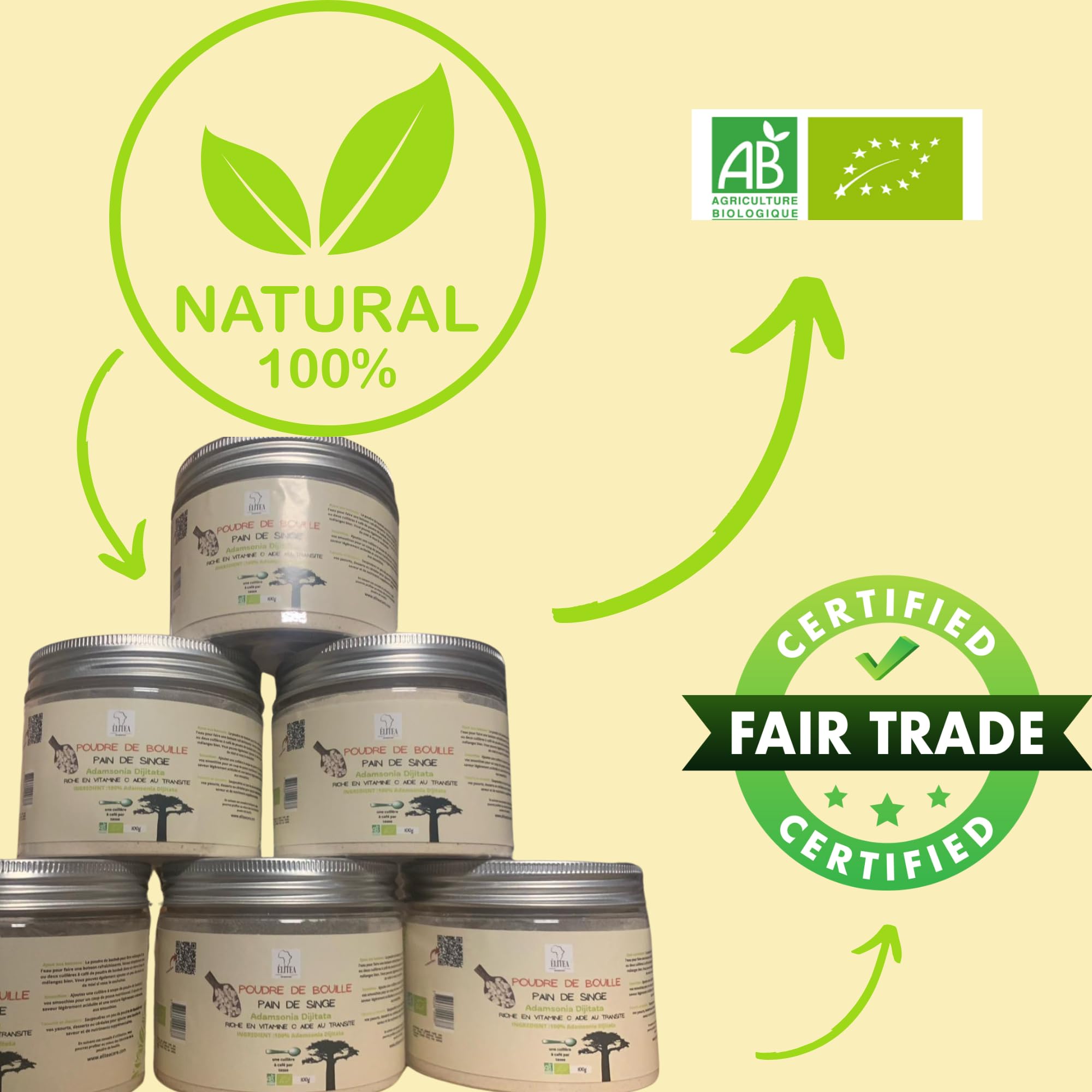 Organic Baobab Fruit Powder (Adansonia Digitata) - 100g | Superfood Rich in Vitamin C & Antioxidants | Natural Energy Booster for Smoothies, Baking & Healthy Recipes