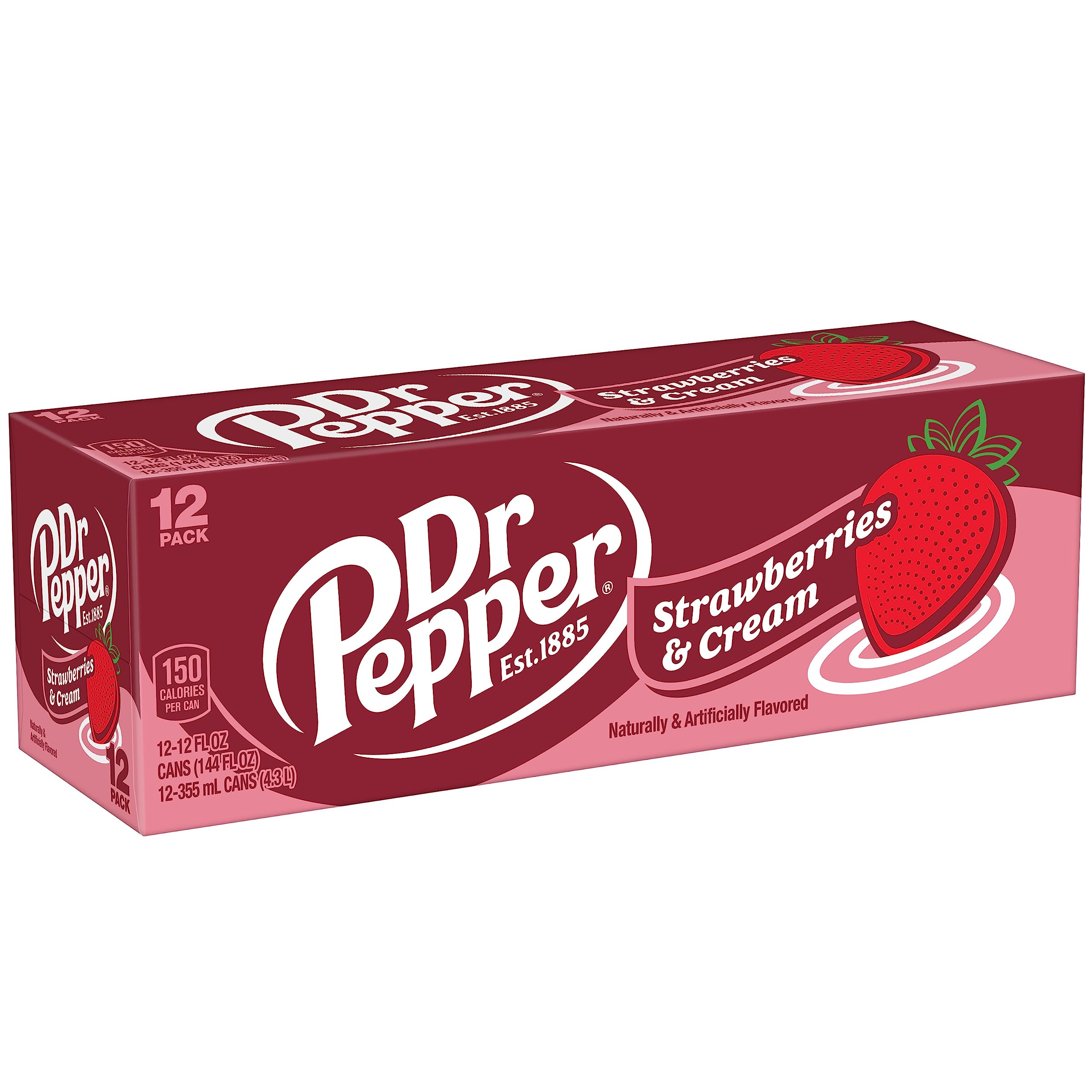 Dr Pepper Strawberries and Cream Soda - 12 Pack (12 fl oz Cans) | Refreshing Creamy Strawberry Flavor | Perfect for Parties, BBQs & Summer Refreshment