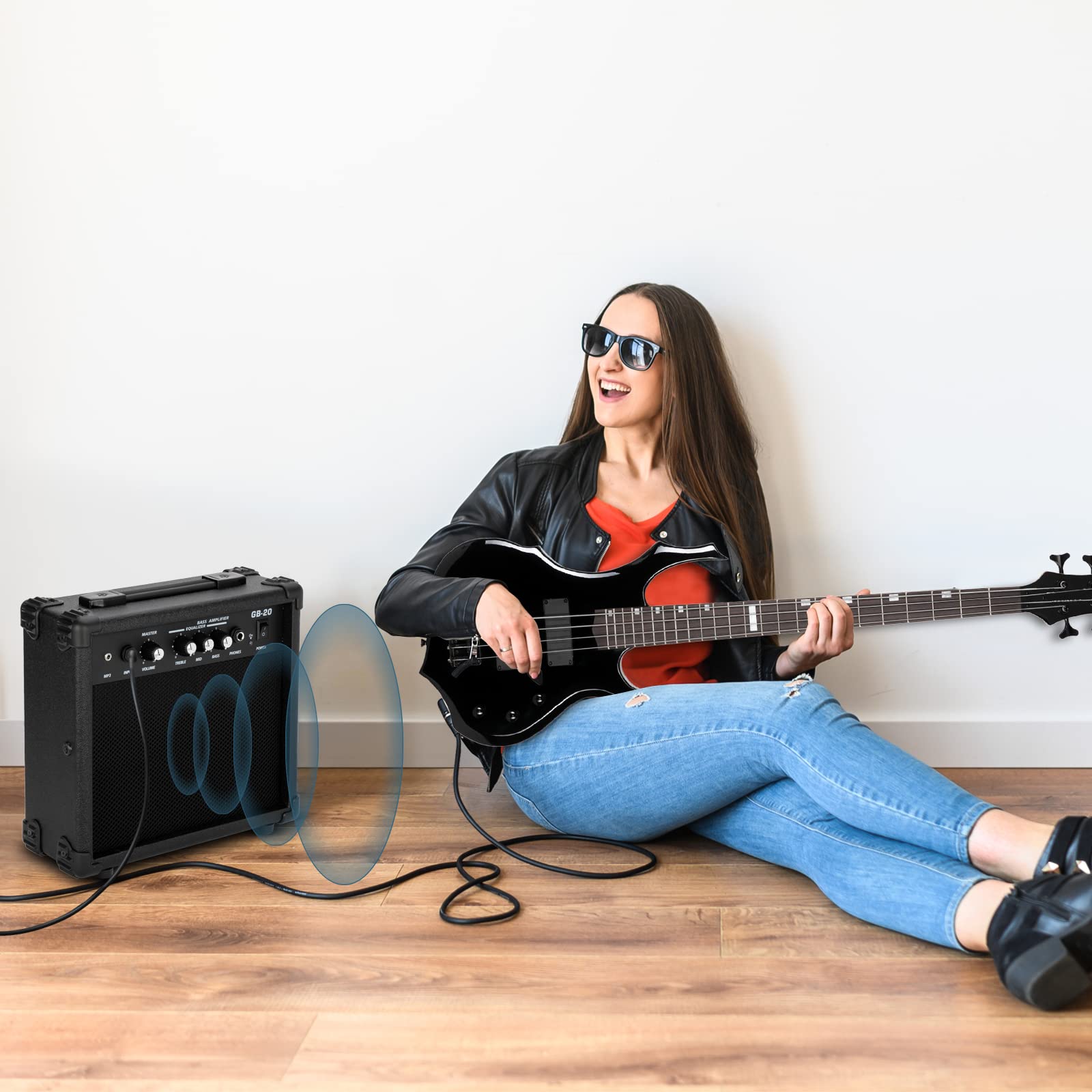 Ktaxon Full Size Electric Bass Guitar with Flame Design - Includes 20W Amp, Portable Bag, Premium Cable, Adjustable Strap, Picks & Tools (Black) - Perfect for Beginners, Live Performances & Home Practice