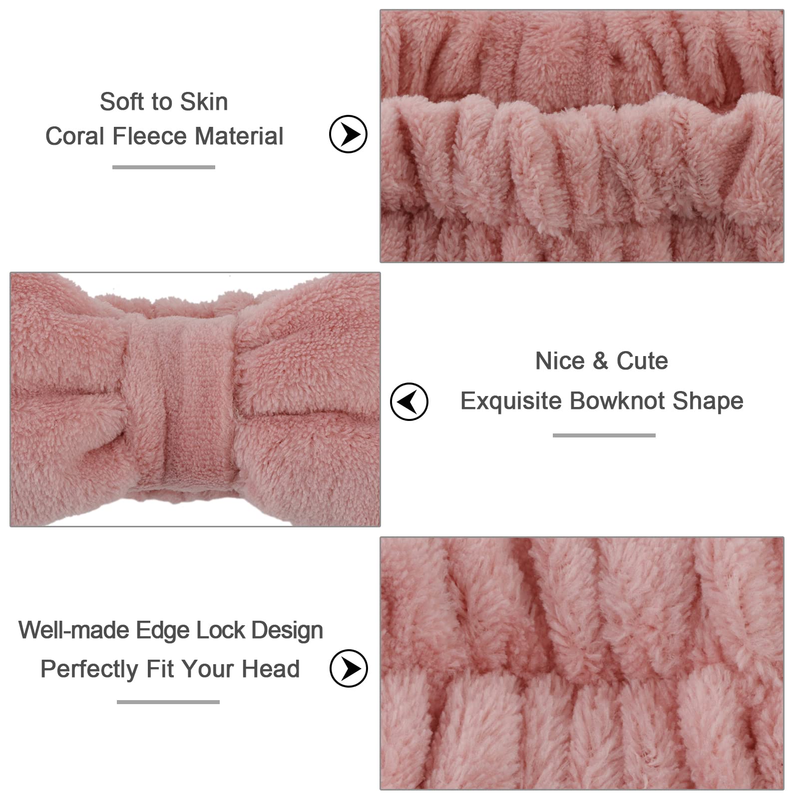 Ondder 8 Pack Soft Fluffy Bow Hairbands for Women - Washable Spa Headbands for Face Washing, Makeup, Skincare & Beauty Routine - Perfect for Salon, Home Spa & Daily Use - 8 Count Set