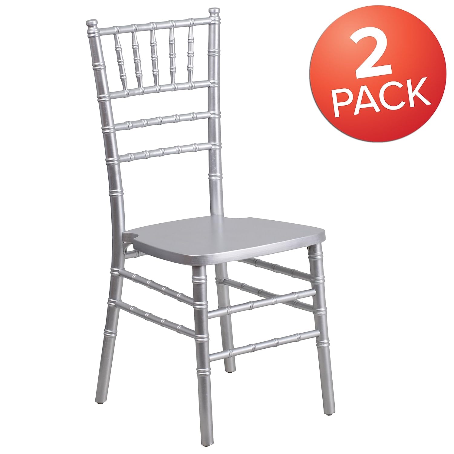 Flash Furniture 2-Pack HERCULES Series Silver Wood Chiavari Chairs - Elegant Event & Wedding Seating for Banquets, Parties & Home Decor