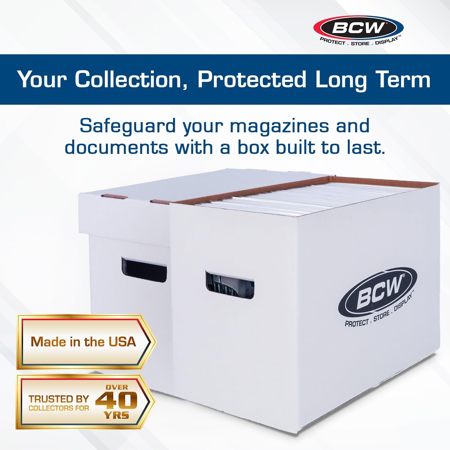 BCW Magazine and Document Storage Box - 1-Pack Durable Cardboard Filing Organizer for Office, Home, or School | Perfect for Archiving Files, Magazines, and Important Documents