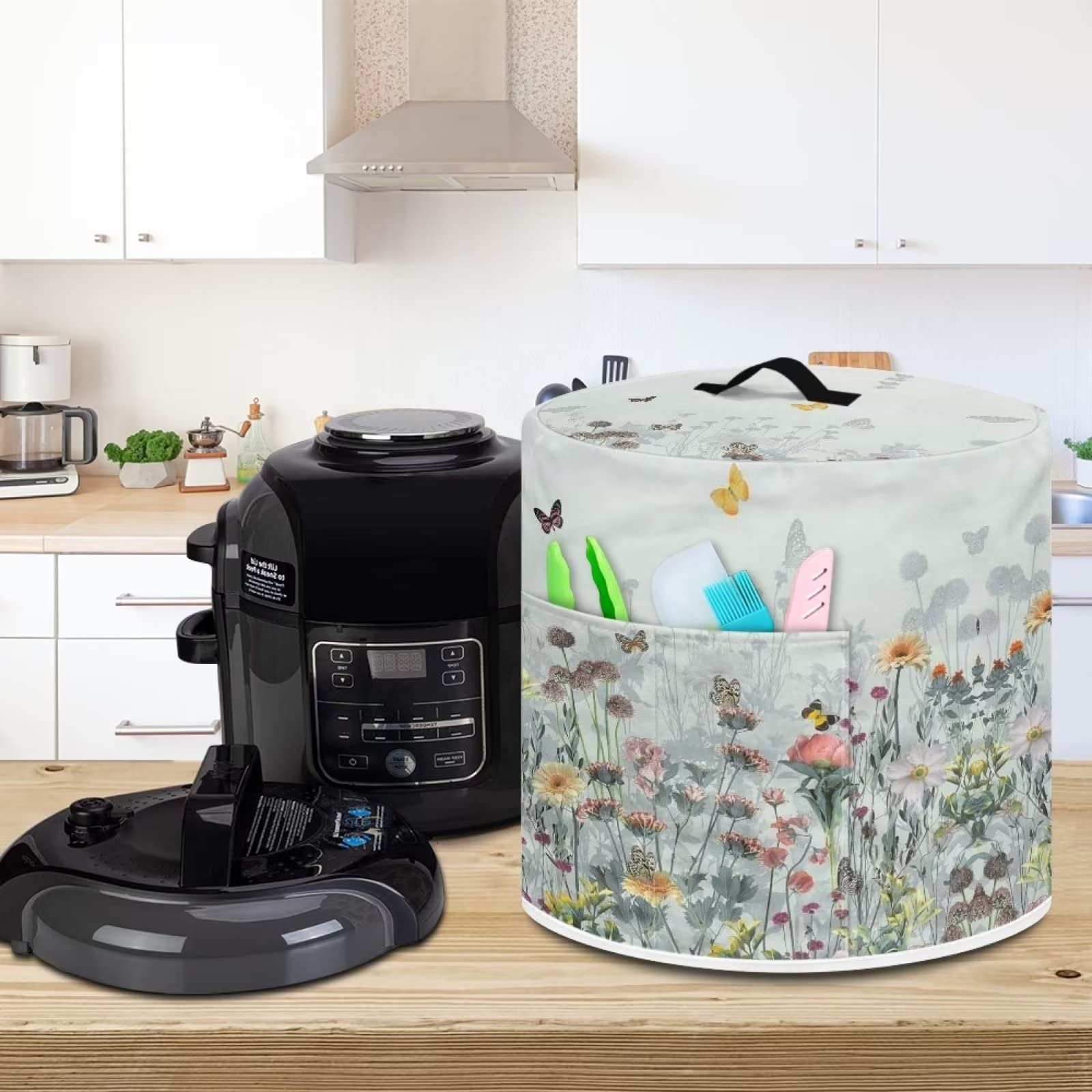Floral Print Air Fryer Cover with Pocket & Handle - Dust Protection for Kitchen Appliances - Stylish Home Decor for Countertop & Small Spaces