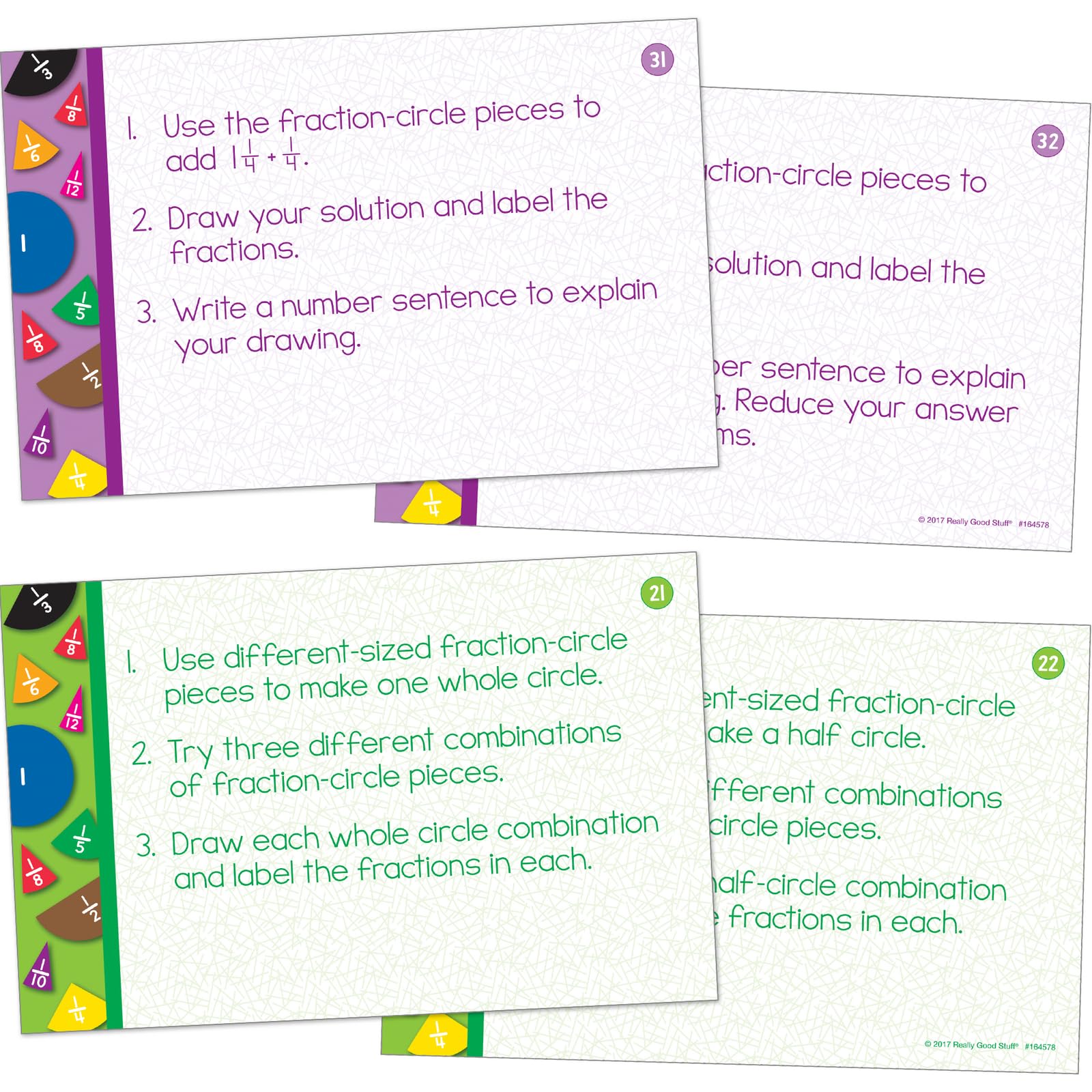 Really Good Stuff Fraction Circles Task Cards - 22 Math Learning Cards for Elementary Students | Classroom Activities & Homeschool Teaching Aid